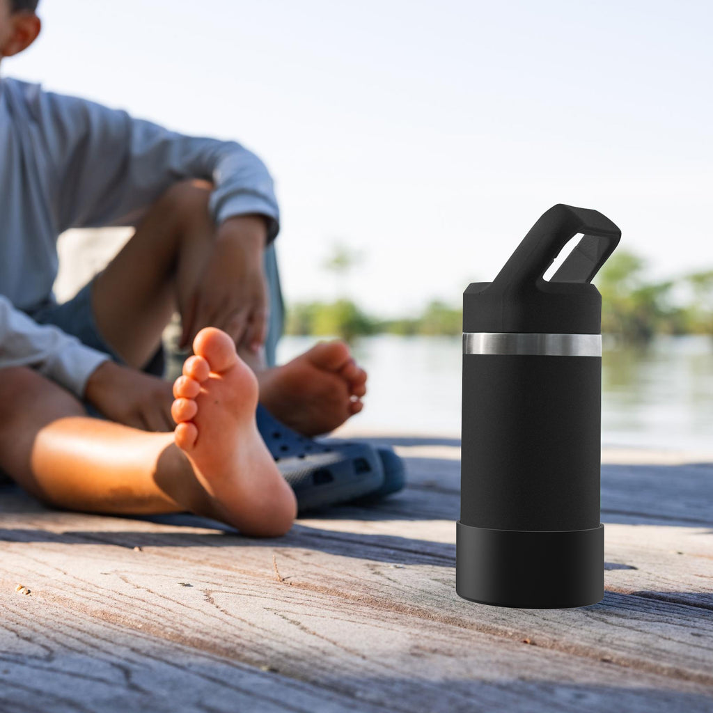 Linkidea Water Bottle Boot Compatible with YETI Rambler Jr. Kids 12oz, Rambler 12oz/18oz, Yonder 20oz/25oz, Silicone Anti-Slip Bottle Bottom Sleeve Bumper Protector (Black / 2 Pack)