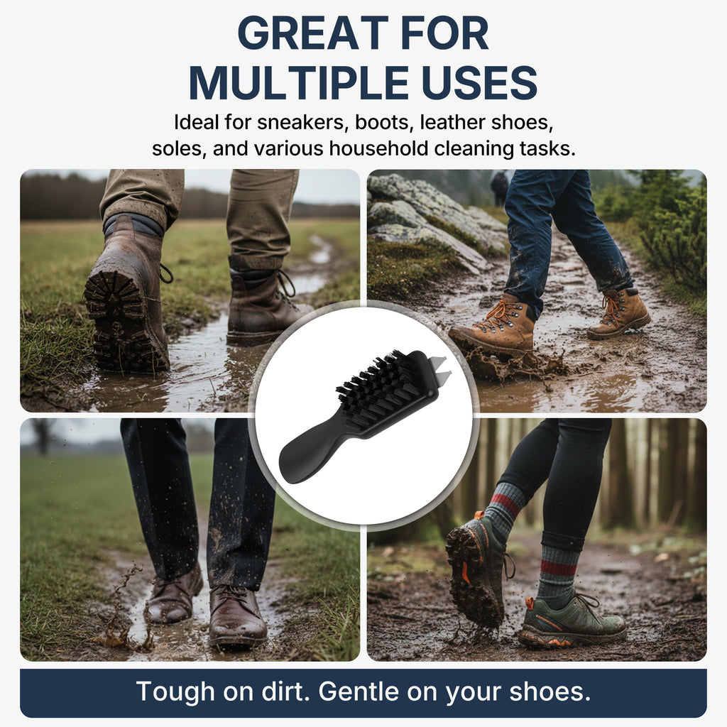 Linkidea Shoe Cleaning Brush Set of 2 with Built-in Dirt Scraper, Stiff Bristle Shoe Brush with Ergonomic Handle, Multi-Purpose Cleaning Brush for Sneakers, Boots, Leather and Household Use