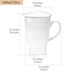 Linkidea 20oz Extra Large Fine Bone China Coffee Mug with Lid, Lightweight Coffee Cups with Handles for Office and Home, Microwave and Dishwasher Safe