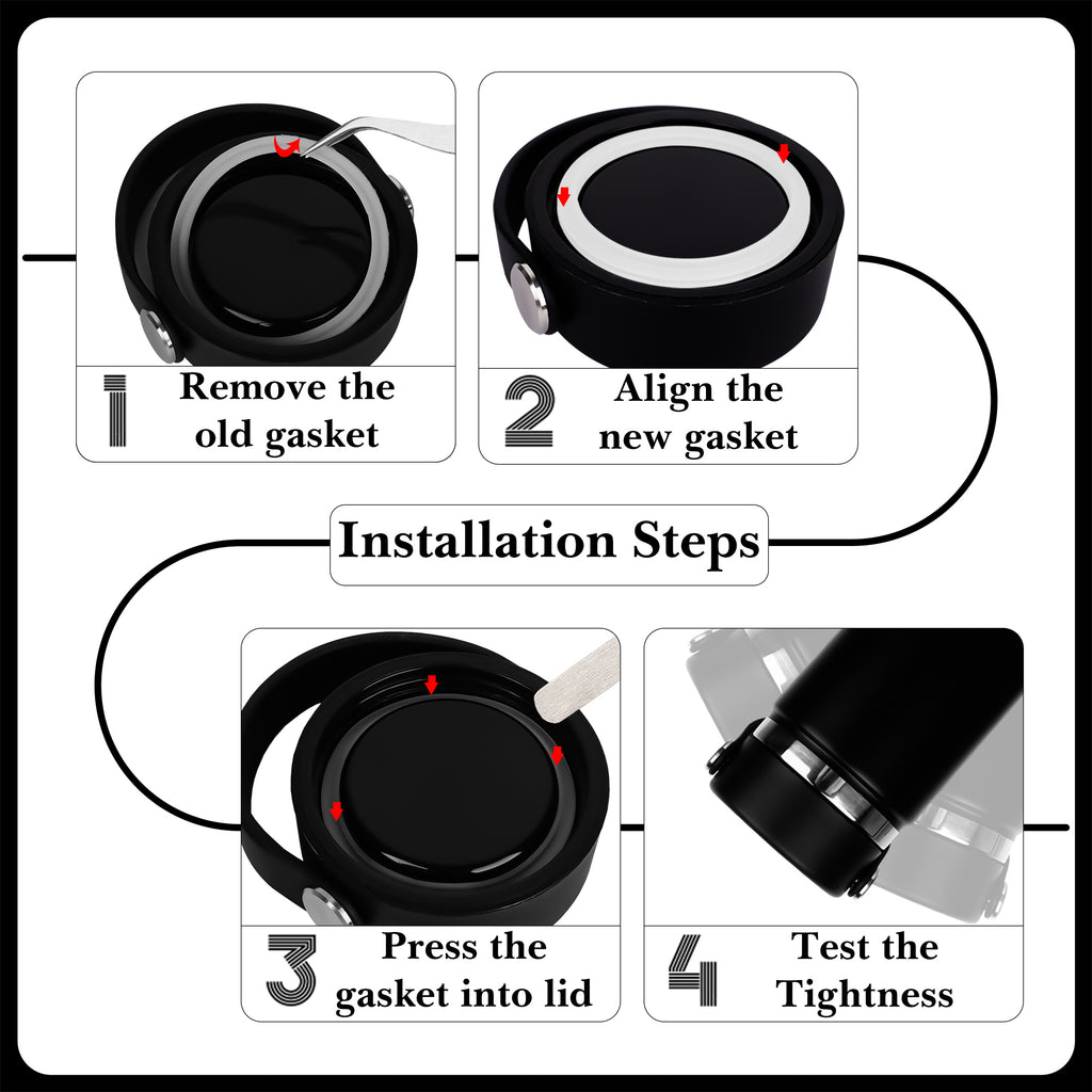 Linkidea 6 Pack Water Bottle Gasket Replacement Compatible with Hydroflask Wide Mouth Bottle Series 20/24/32/40oz, Silicone O Ring Leak Proof Rubber Seal with Tweezer for Bottle Lid, Clear