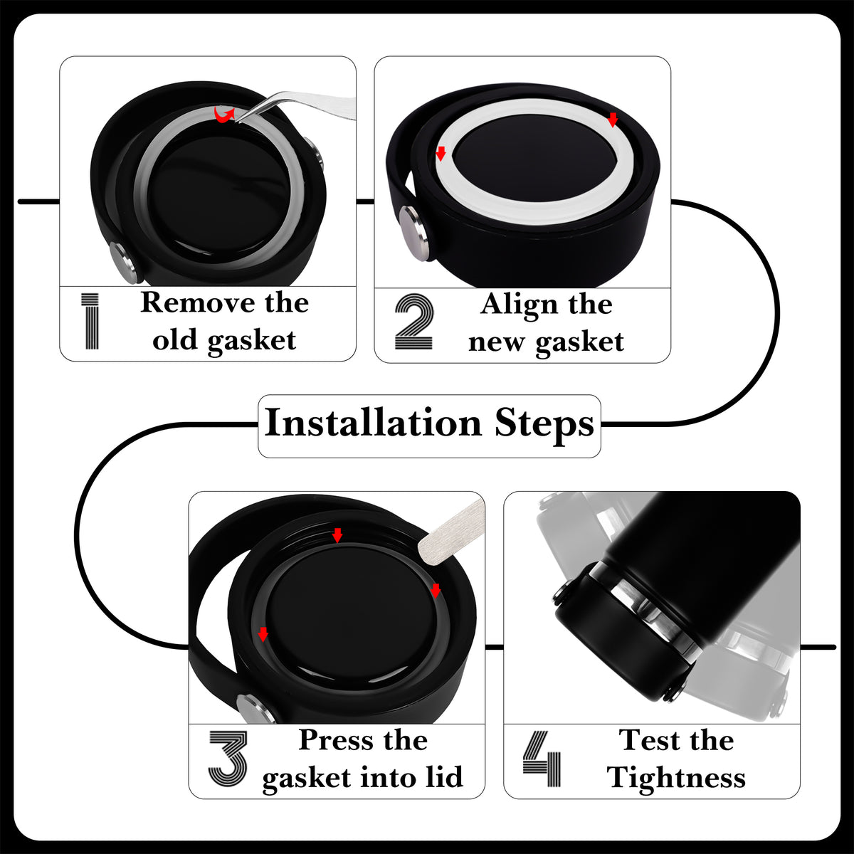 Linkidea 6 Pack Water Bottle Gasket Replacement Compatible with Hydroflask Wide Mouth Bottle Series 20/24/32/40oz, Silicone O Ring Leak Proof Rubber Seal with Tweezer for Bottle Lid, Clear