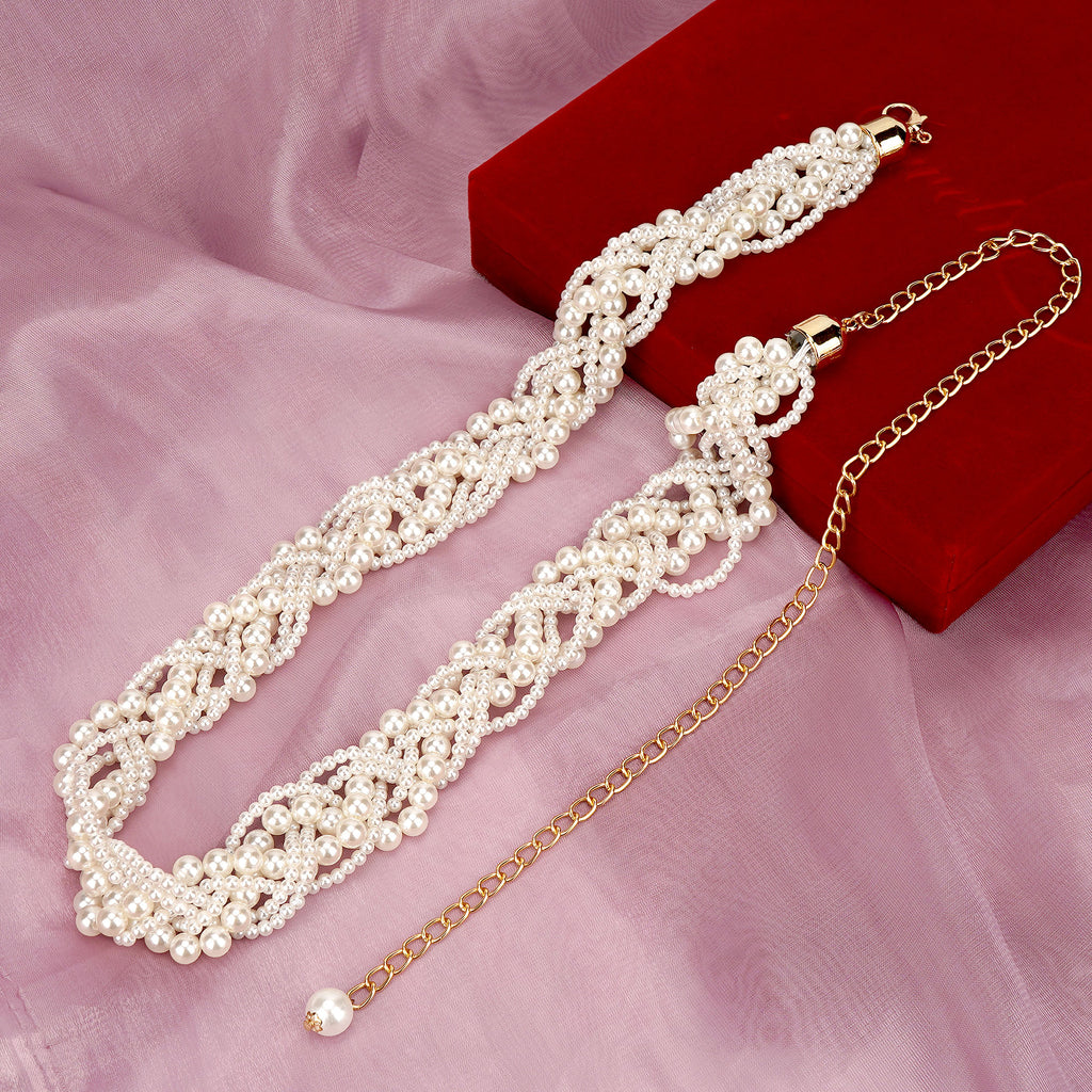 Linkidea White Faux Pearl Waist Belt for Women, Recommended Waist Fit 29.5-39.4 Inches, Adjustable Gold-Tone Chain Belt for Dresses, Weddings and Parties