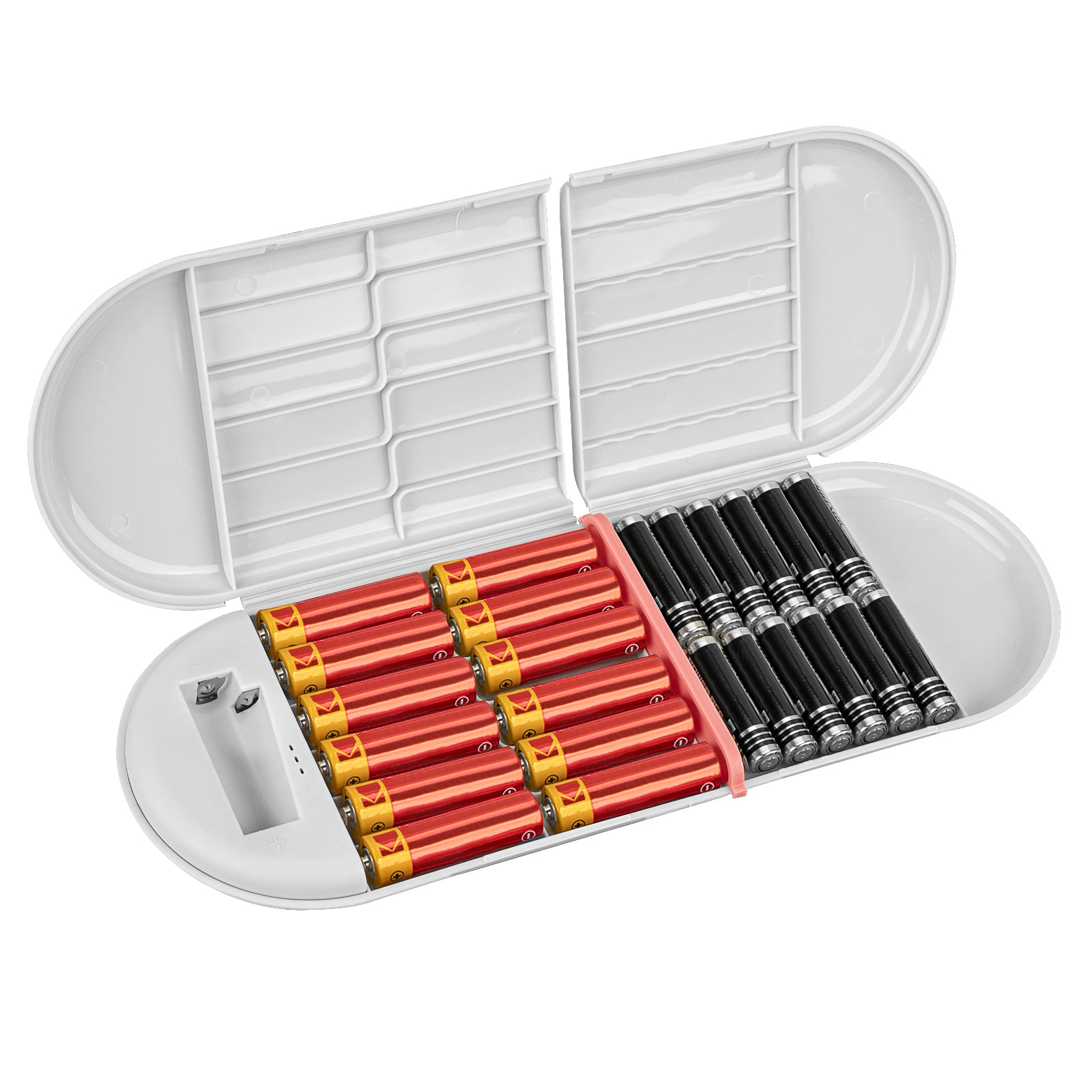 Linkidea Battery Storage Case with Electric Quantity Detection, Portable Battery Organizer Holder Box for 12 AA, 12 AAA, Button Batteries (Grey, No Batteries Included)