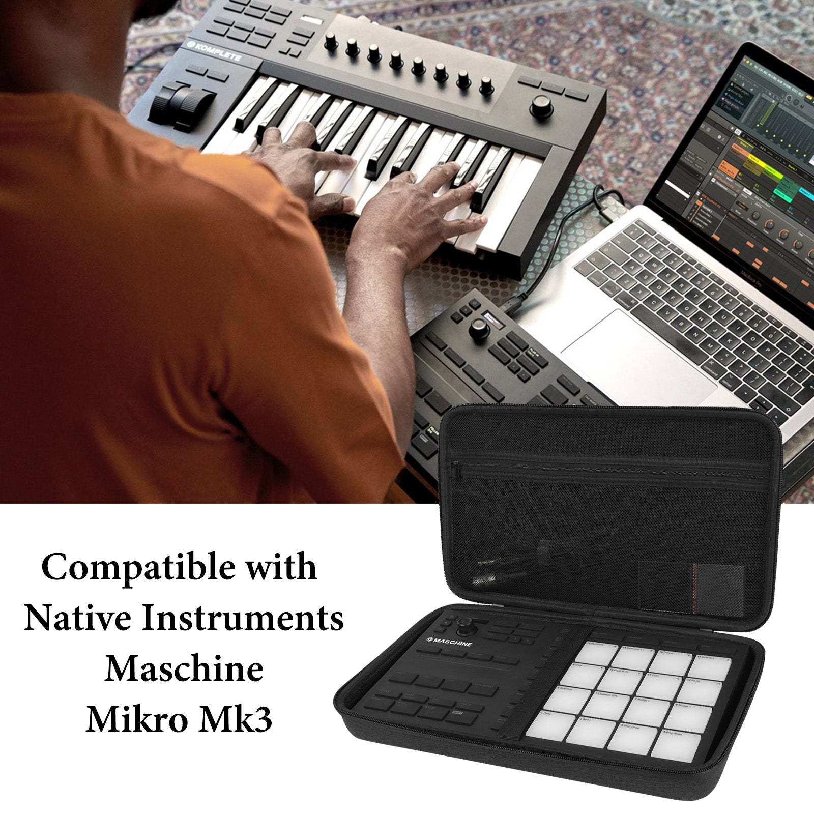 Linkidea Hard Shell Case Compatible with Native Instruments Maschine Mikro Mk3 Drum Controller, Protective Hard Shell Travel Carrying Bag (Grey)