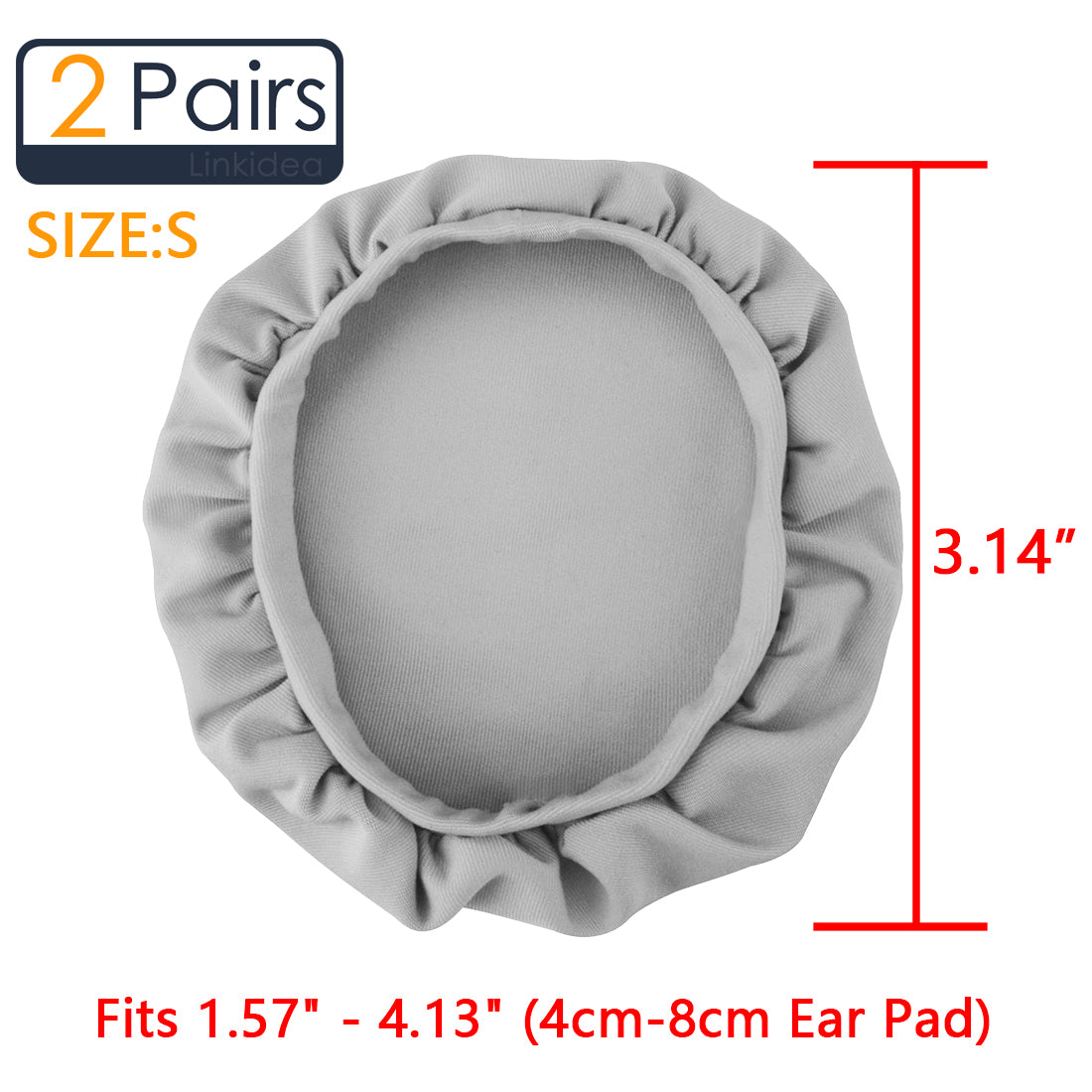 Linkidea Fabric Ear Covers, Washable, Sweatproof Protectors for Headphones, Ideal for Gym & Gaming, 2 Pairs (Size S , Light Grey)