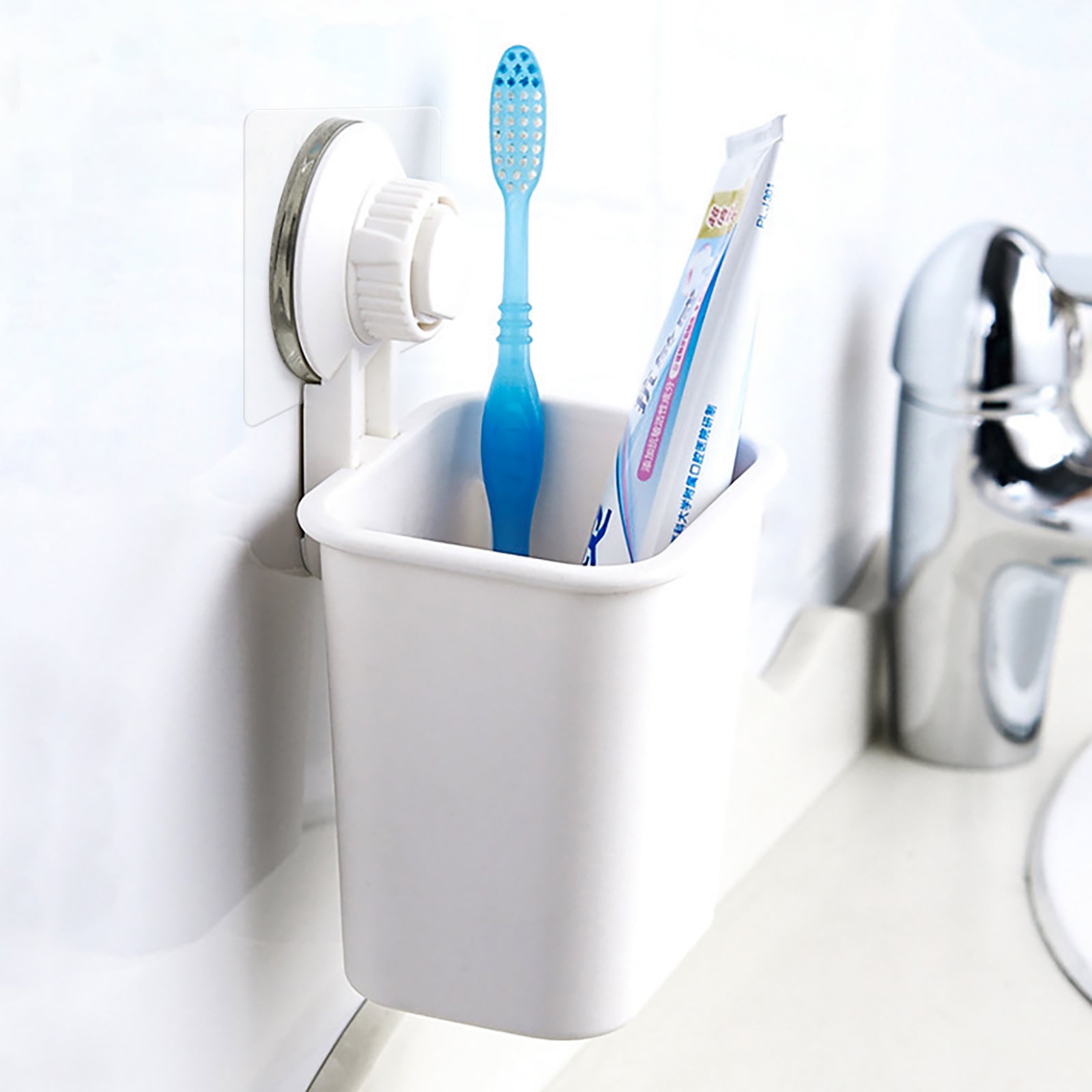 Linkidea Suction Cup Toothbrush Holder with Adhesive Paster, Wall Mounted Electric Toothbrush Holder for Bathroom, Toothpaste and Razors Stand Shower Organizer for RV (White)