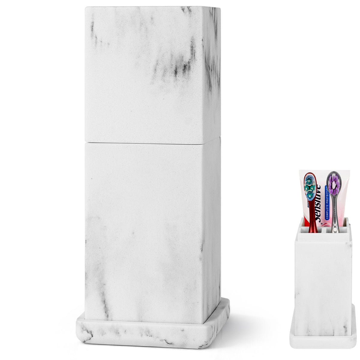 Linkidea Countertop Manual Toothbrush Holder with Lid, 3 Slots Brush and Toothpaste Stand for Bathroom, Dustproof Resin Organizer Compatible with Oral-B, Colgate, Reach Toothbrush (White)
