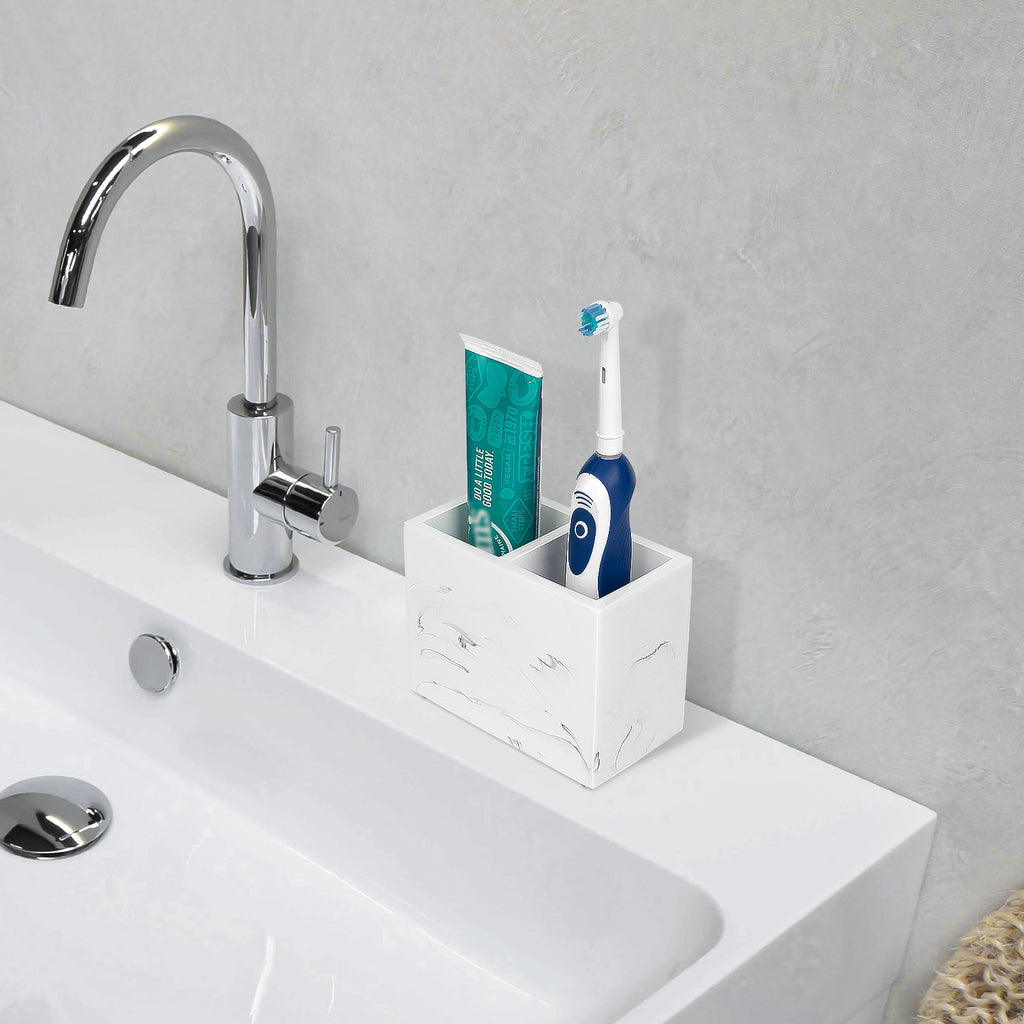 Linkidea Countertop Toothbrush Holder for Bathroom, Resin Brush Stand for Electric Toothbrush and Toothpaste, Organizer Compatible with Oral-B iO Series, Philips Sonicare, Aquasonic(White)