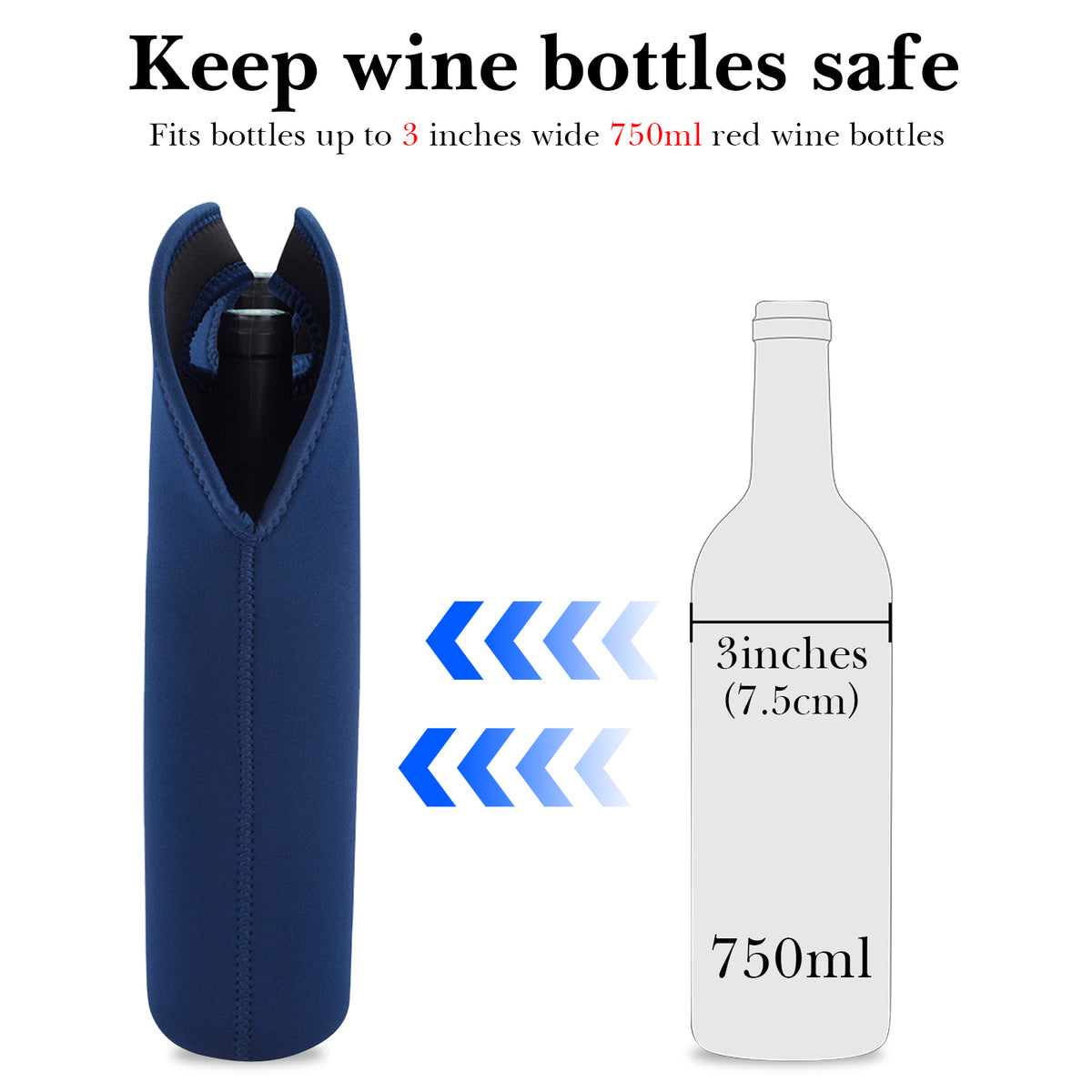 Linkidea Wine Travel Cooler Bag Holder, Portable Picnic Beverage Tote, Two Slots Beer Insulated Neoprene Handbag (Blue)