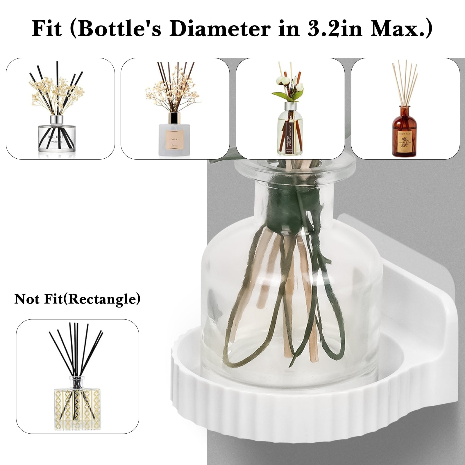 Linkidea 2 Pack Reed Diffuser Holder, Wall Mounted Aromatherapy Diffuser Rack, No Drill Adhesive Storage Organizer for Home Fragrance Bottle, White