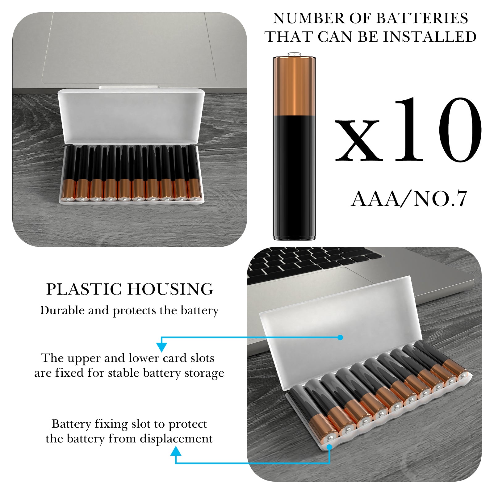 Linkidea 4 Pack Waterproof AAA Battery Organizer Cases, Compact Portable Storage Box Holds 10 Batteries Each for Home, Travel (Clear)