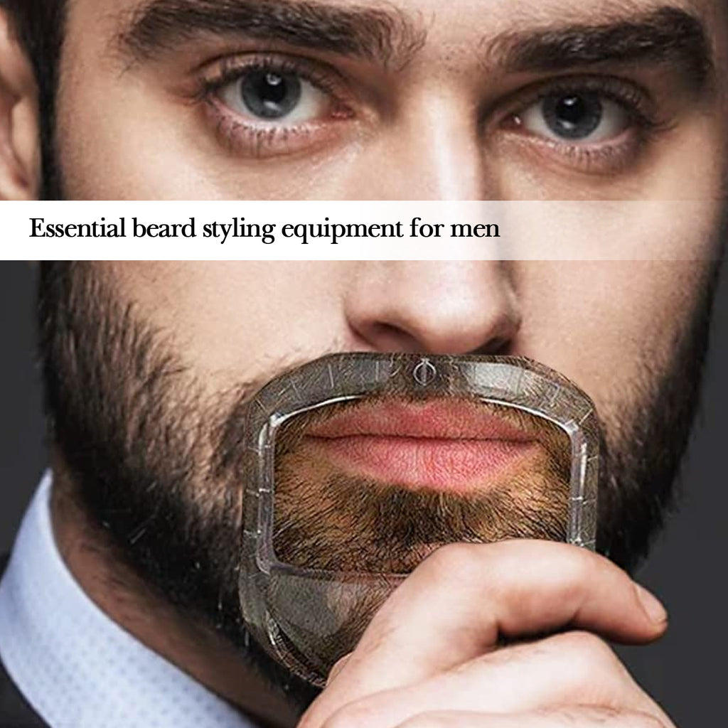 Men's Goatee Shaving Template & Beard Guide Shaper, 5 Size Facial Hair Styling Tool with Comb, Mustache Grooming Kit (White)