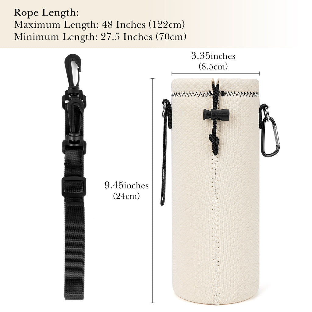 Linkidea Water Bottle Carrier with Strap Compatible with YETI Rambler Bottle 26oz, Waterbottle Sling Bag Holder with Shoulder Strap, Off White