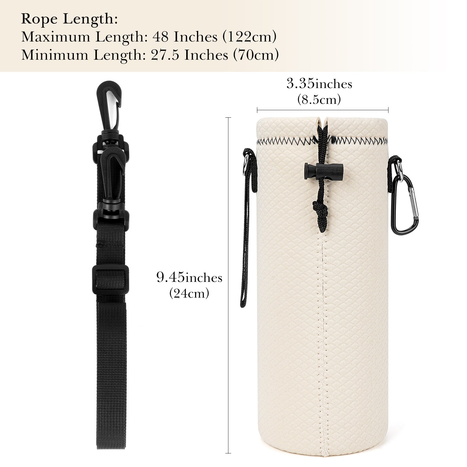 Linkidea Water Bottle Carrier with Strap Compatible with YETI Rambler Bottle 26oz, Waterbottle Sling Bag Holder with Shoulder Strap, Off White