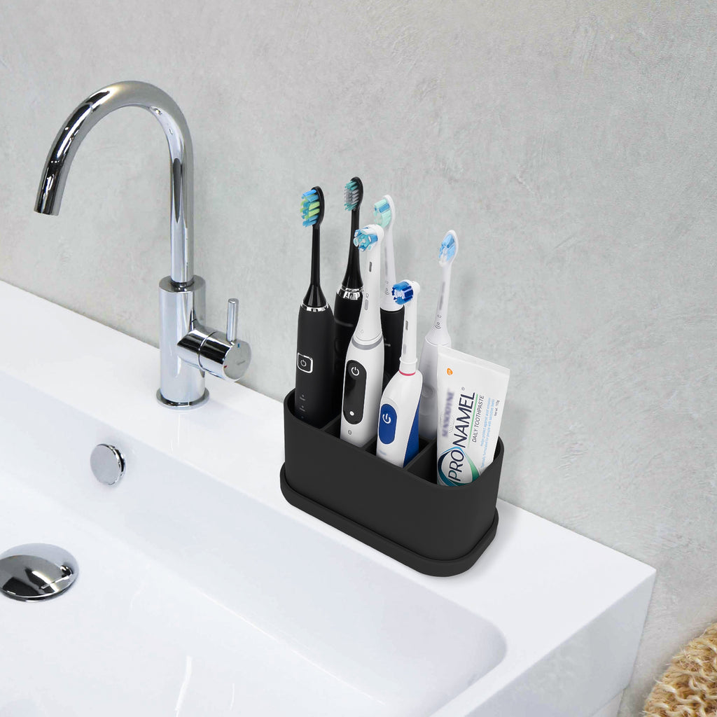 Linkidea Electric Toothbrush Holder, Silicone Tooth Brush Stand, Countertop 5 Slots Electric Toothbrush Holder Organizer Compatible with Oral-B DB4010, Pro 100 CrossAction, Spinbrush Pro (Black)