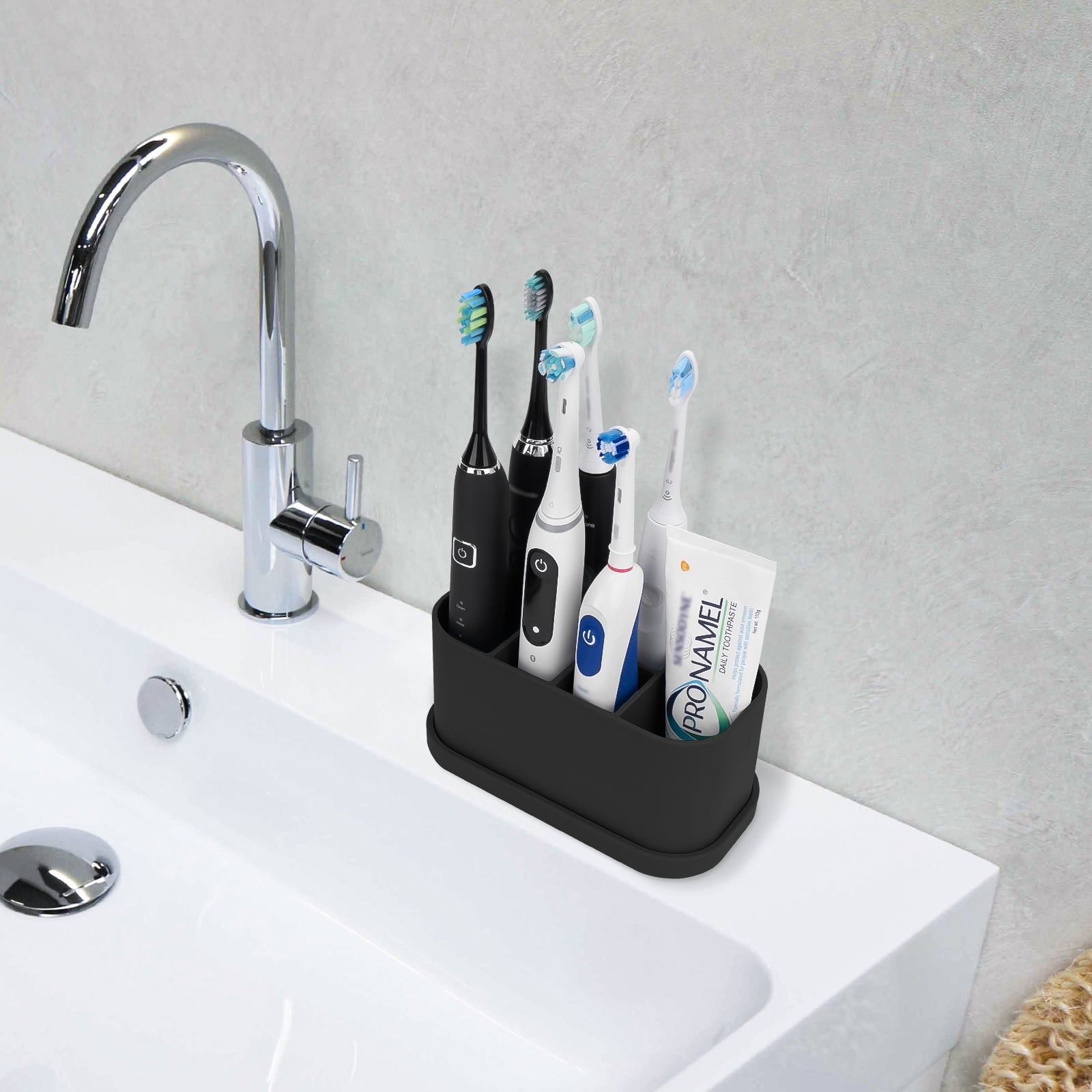 Linkidea Electric Toothbrush Holder, Silicone Tooth Brush Stand, Countertop 5 Slots Electric Toothbrush Holder Organizer Compatible with Oral-B DB4010, Pro 100 CrossAction, Spinbrush Pro (Black)
