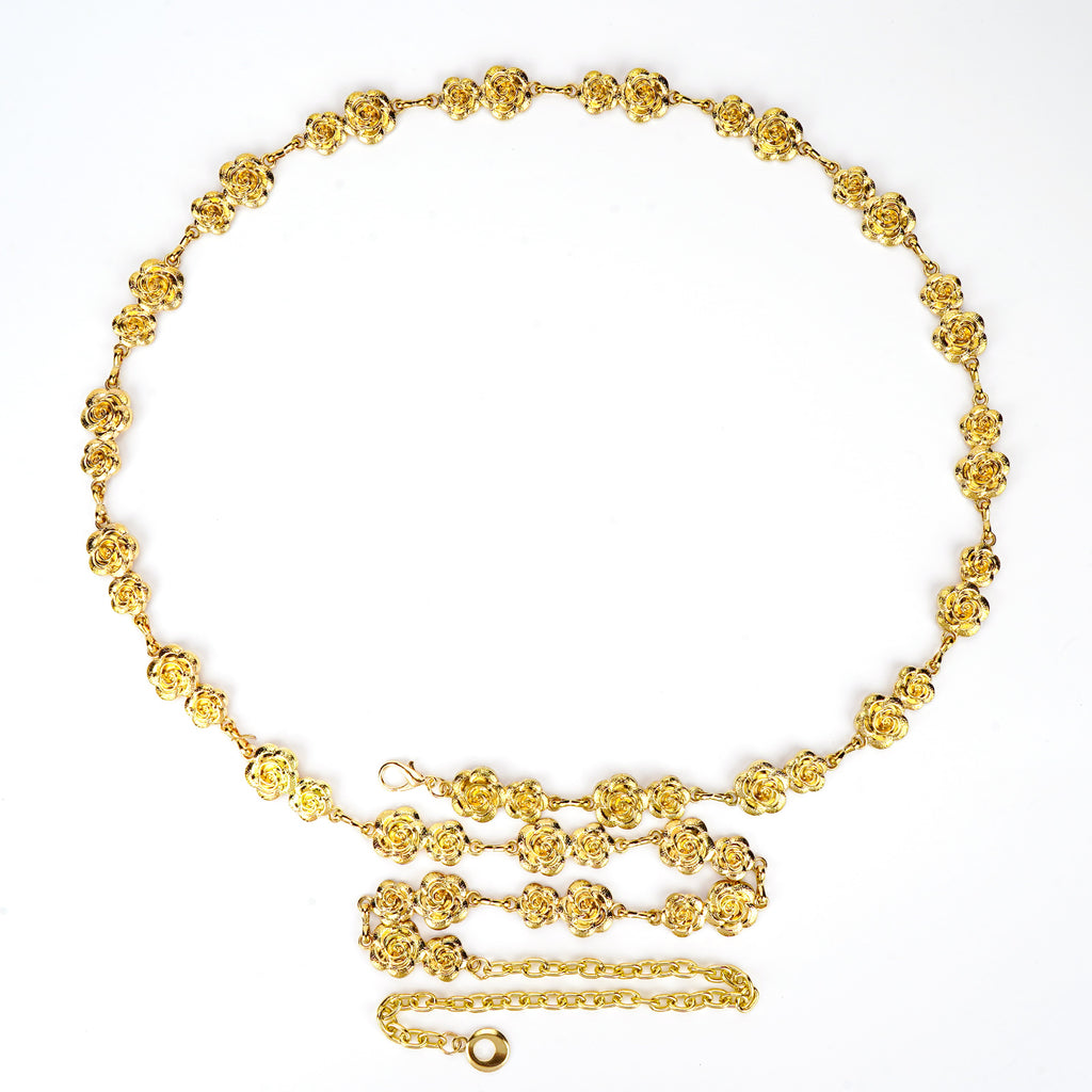 Plus Size Chain Belt for Women, Gold Rose Metal Fashion Belly Waist Chain, Max 69 Inch Adjustable Chunky Body Accessory (XXXL)