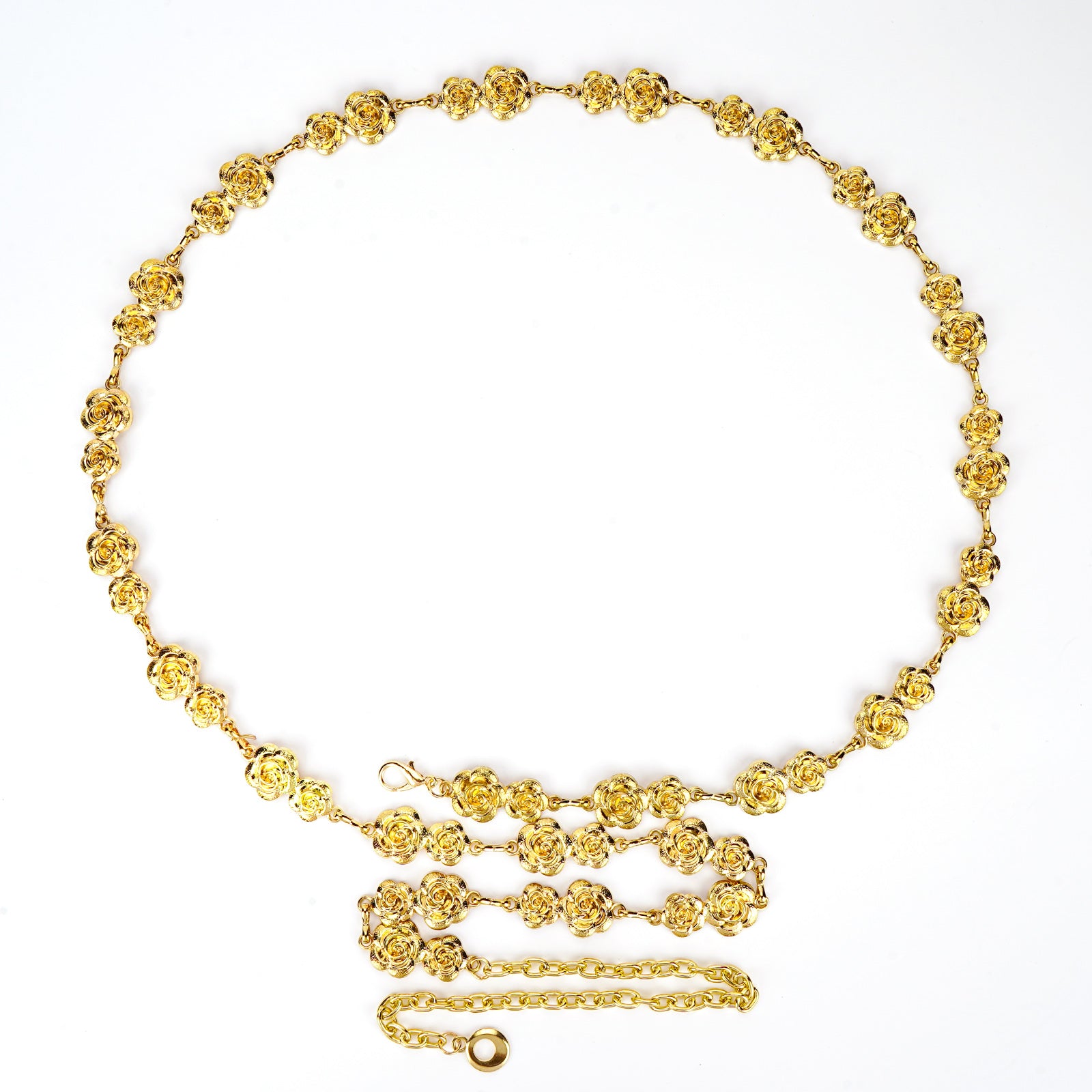 Plus Size Chain Belt for Women, Gold Rose Metal Fashion Belly Waist Chain, Max 69 Inch Adjustable Chunky Body Accessory (XXXL)