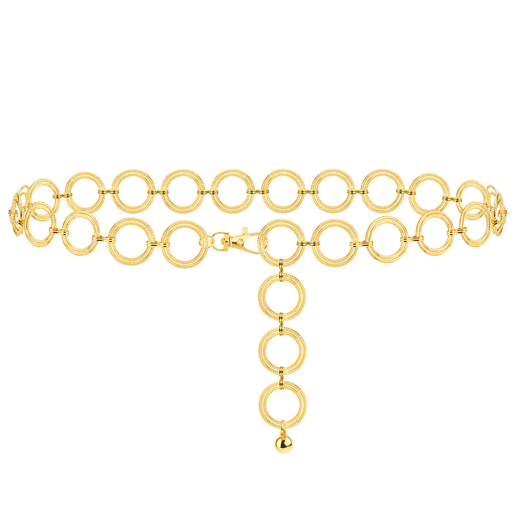 Plus Size Chain Belt for Women, Metal Chain Belt Women Belly Waist Chains, Extra Long Body Chain, 51 Inch Adjustable Chunky Belt Chain (Threaded Ring, Gold)