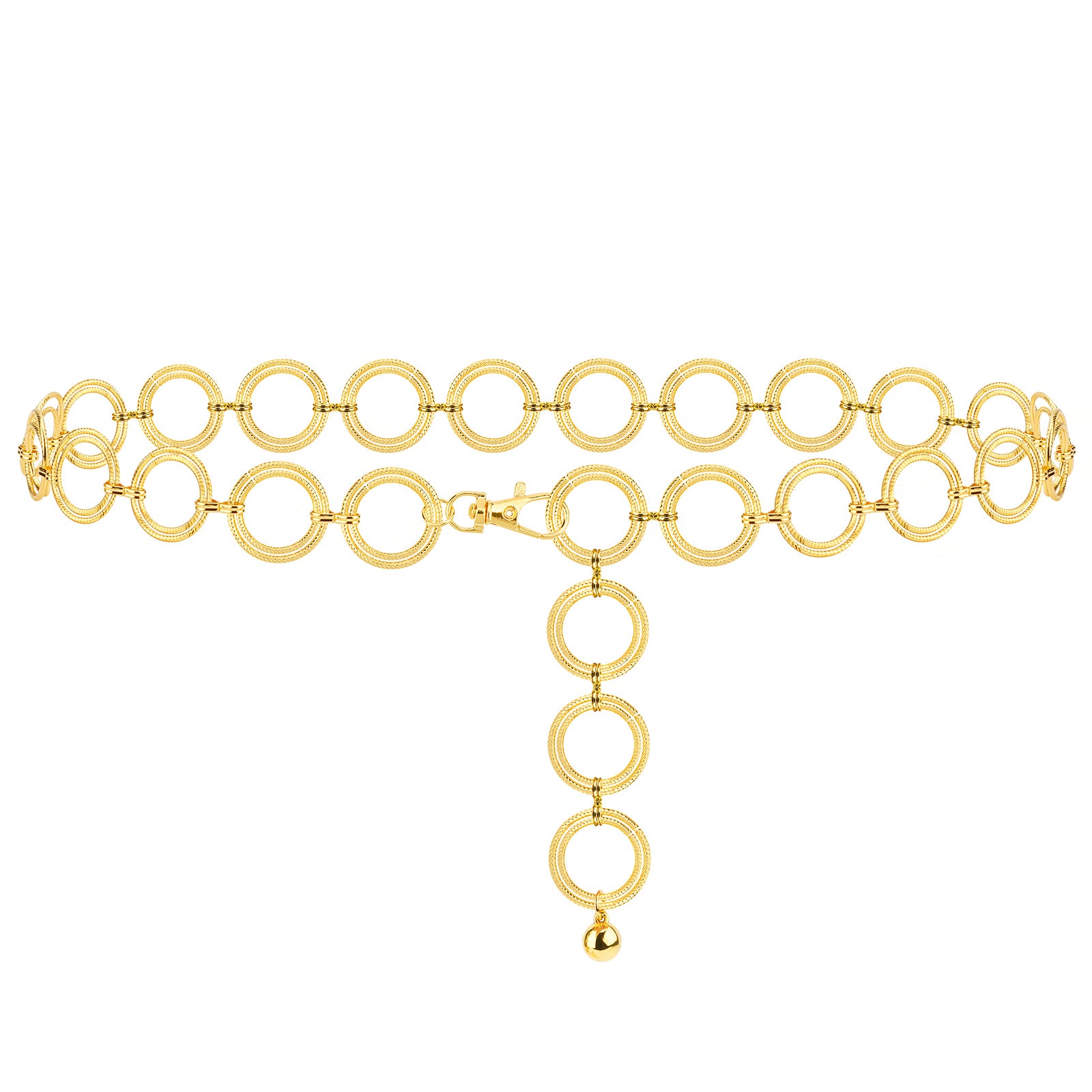 Plus Size Chain Belt for Women, Metal Chain Belt Women Belly Waist Chains, Extra Long Body Chain, 51 Inch Adjustable Chunky Belt Chain (Threaded Ring, Gold)