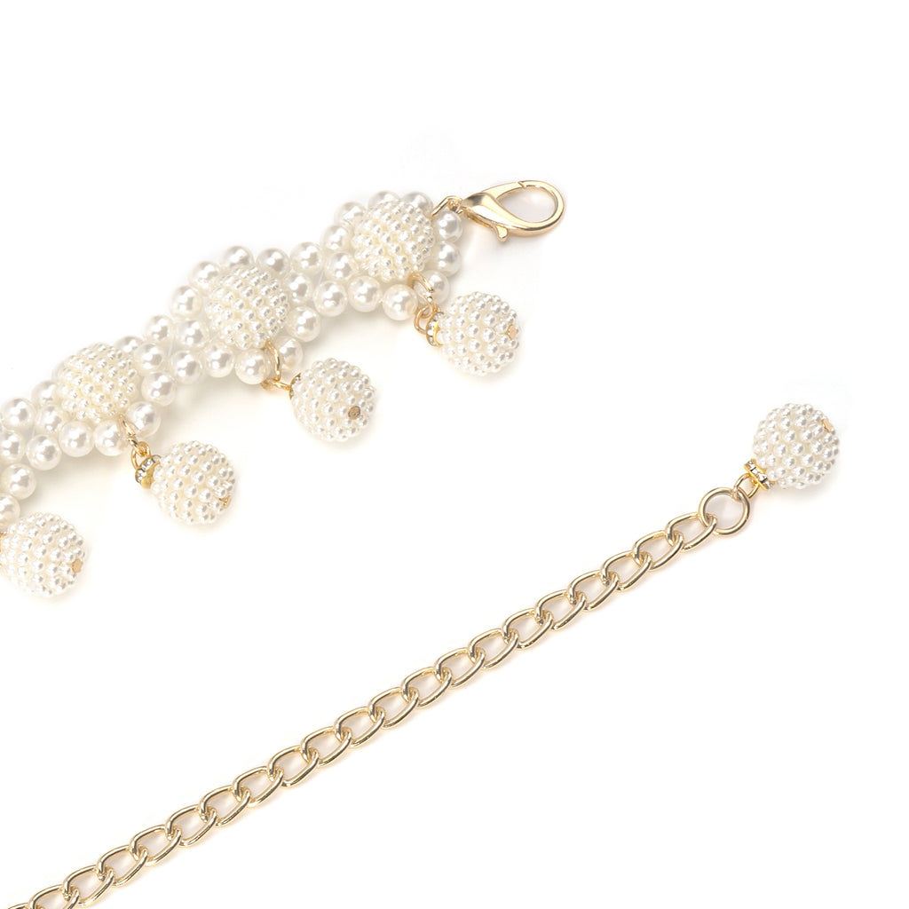 White Pearl Waist Chains with Pendant, Plus Size Pearls Chain Belt for Women, Max 47.5 Inch Adjustable Chunky Body Accessory