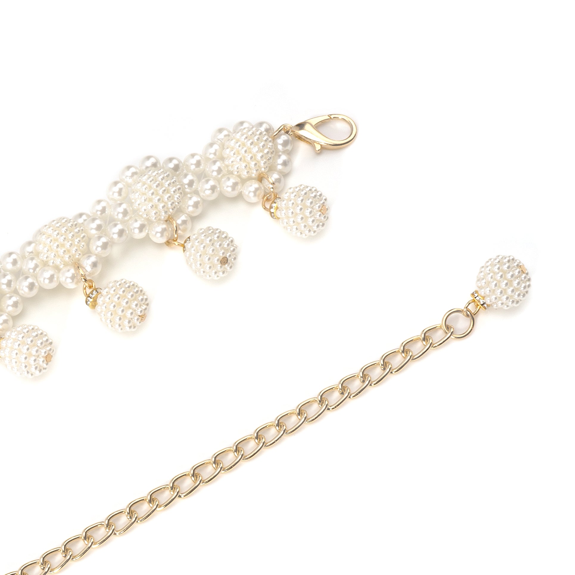 White Pearl Waist Chains with Pendant, Plus Size Pearls Chain Belt for Women, Max 47.5 Inch Adjustable Chunky Body Accessory