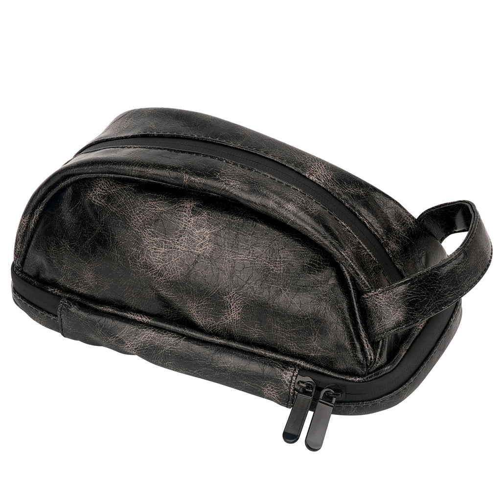 Linkidea Men's Toiletry Travel Bag, Water-Resistant PU Grooming Shaving Organizer for Business Trip with Wet Pocket, Travel Accessories Toiletry Bag (Black)