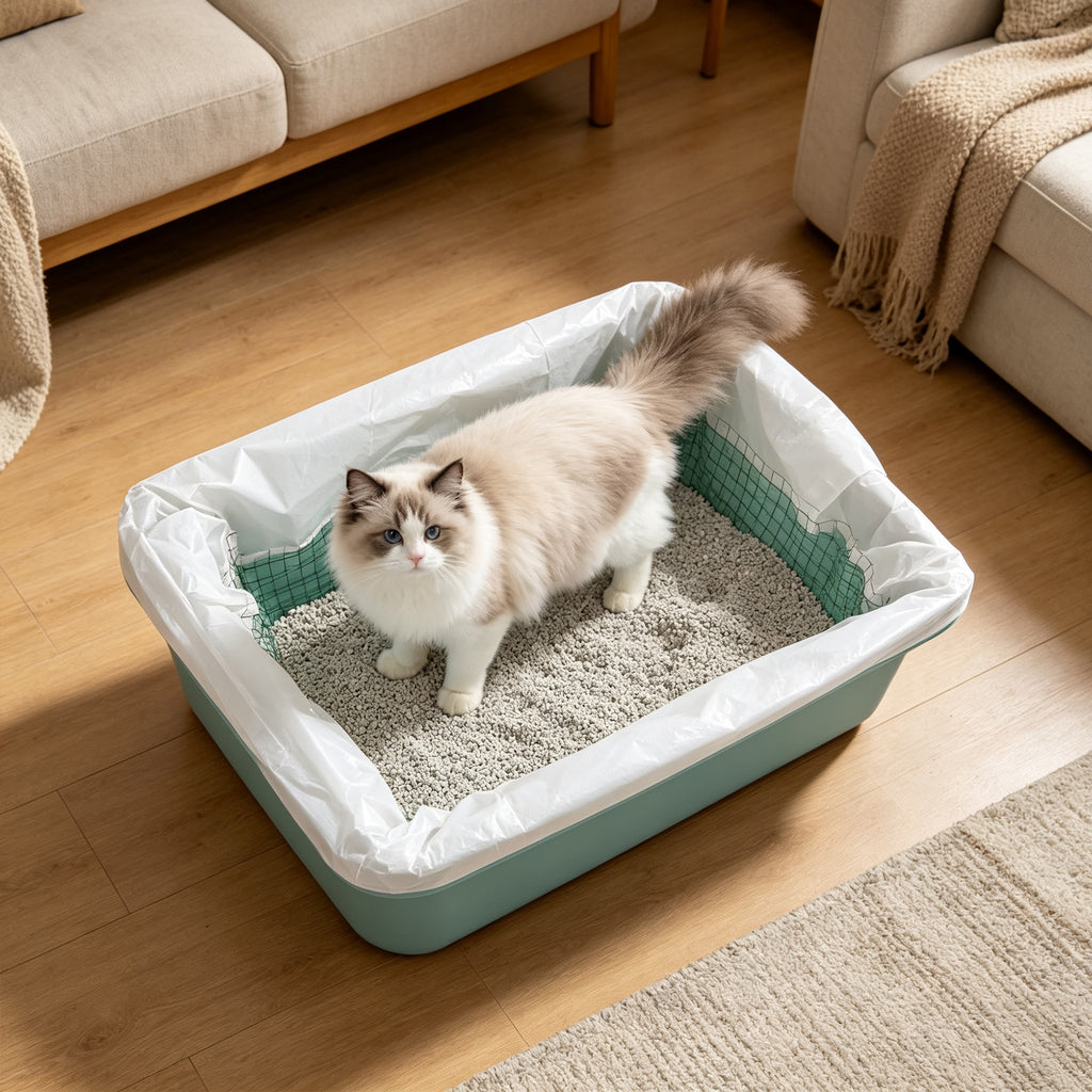 10 Pack Cat Litter Sifting Liners with Built-In Mesh Filter, Tear-Resistant Disposable Litter Box Bags, Easy Clean Liners for Open, Covered and Drawer Litter Boxes
