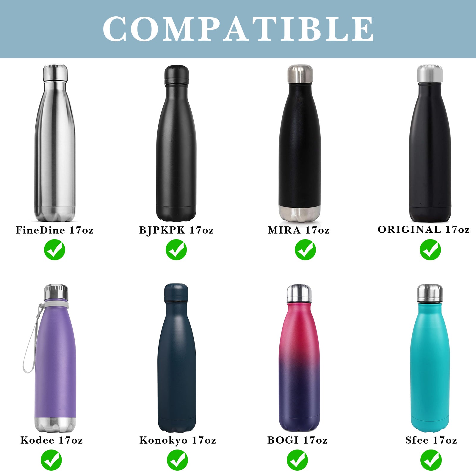 Linkidea 2 Pack Water Bottle Boot Compatible with 17oz ORIGINAL, BJPKPK, MIRA Cascade Cola Shaped Bottles, Silicone Bottle Bottom Sleeve Bumper Protector (Light Blue)
