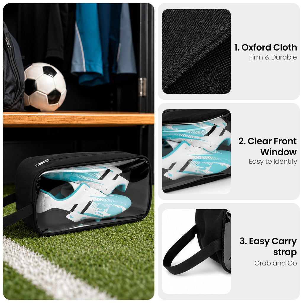 Linkidea 2 Pack Soccer Shoe Carrying Bag, Sports Cleats Storage Bag, Fit Up to US Men Size 13 Shoes, Compact Boots Duffle Bag with Water Resistant Design (Black)