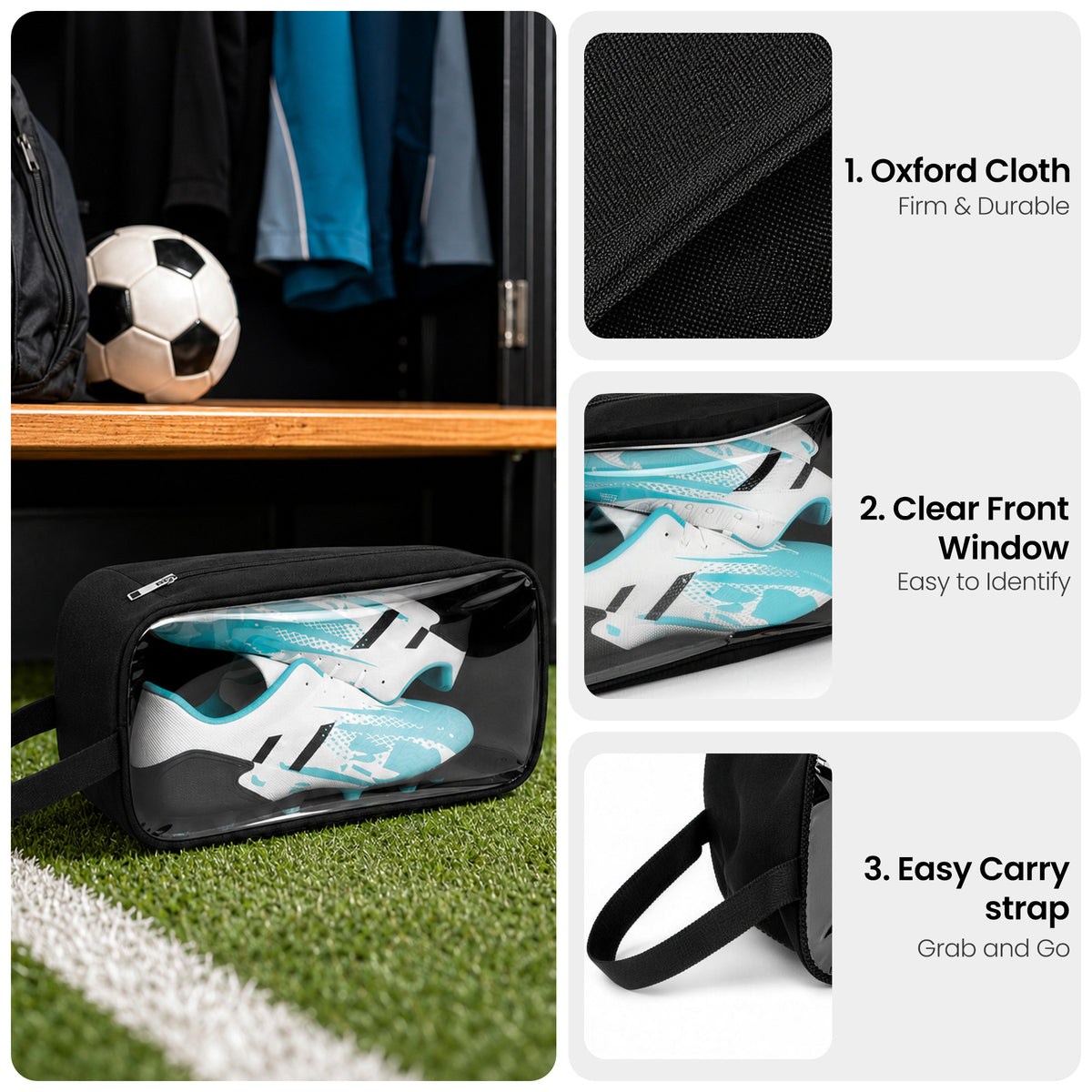 Linkidea 2 Pack Soccer Shoe Carrying Bag, Sports Cleats Storage Bag, Fit Up to US Men Size 13 Shoes, Compact Boots Duffle Bag with Water Resistant Design (Black)
