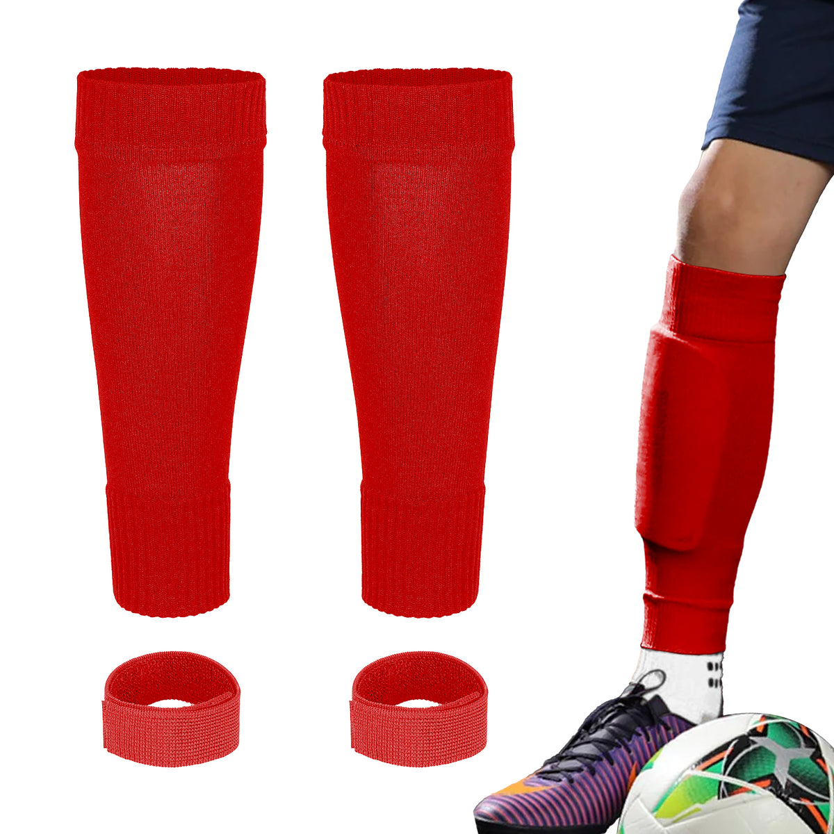 Linkidea Kids Soccer Leg Sleeve with Shin Guard Straps, Elastic Compatible with Grip Socks, Best Alternative to Soccer Athletic Socks for Child 6-8 Years (Red)