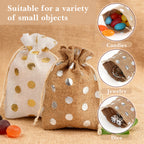 Linkidea 12 Pcs Small Burlap Drawstring Gift Bags, 5.5" x 3.9" Polka Dot Linen Pouches for Party Favors, Candy, Jewelry, Wedding Decorations