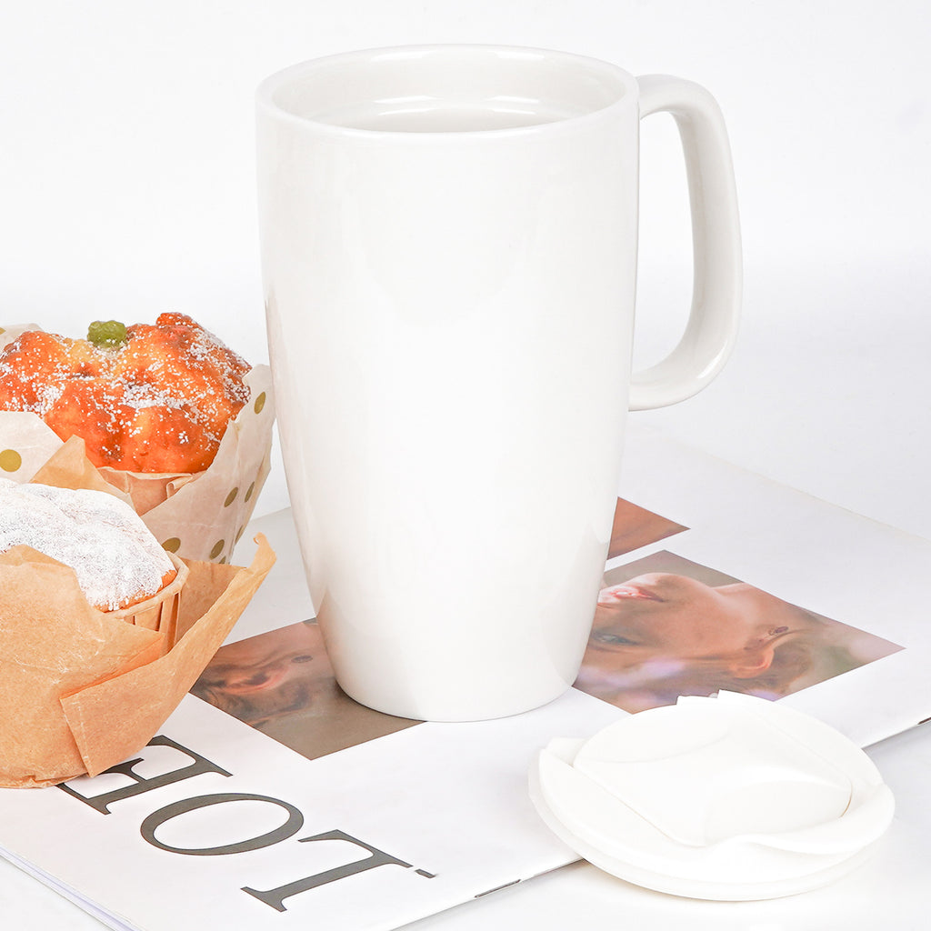 Linkidea Ceramic Coffee Mug with Slide Lid, 20oz Extra Large Travel Coffee Cup with Handle, Reusable Tall Coffee Mugs Large Capacity Drinking Teacups, Microwave and Dishwasher Safe