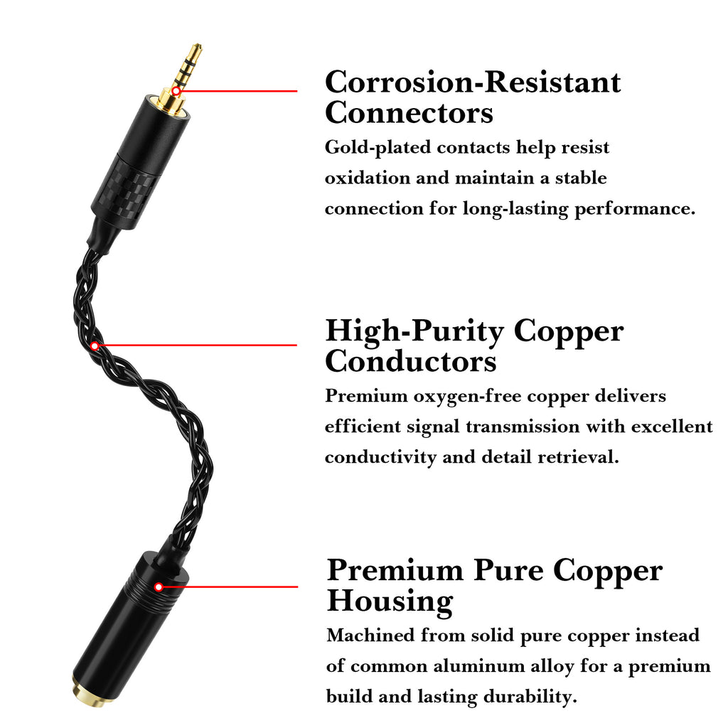 Linkidea 2.5mm Male to 4.4mm Female Audio Adapter, Hi-Fi Silver-Plated OCC Copper Cord, Compatible with Balanced Amplifiers, DACs, Headphones (15.5cm/6.1 inch)