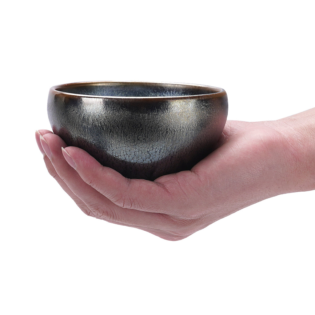 Linkieda Handcrafted Ceramic Shaving Bowl for Wet Shaving, Compatible with All Shaving Brushes, Unique Jian Zhan Glaze for Bathroom Use (Colorful)
