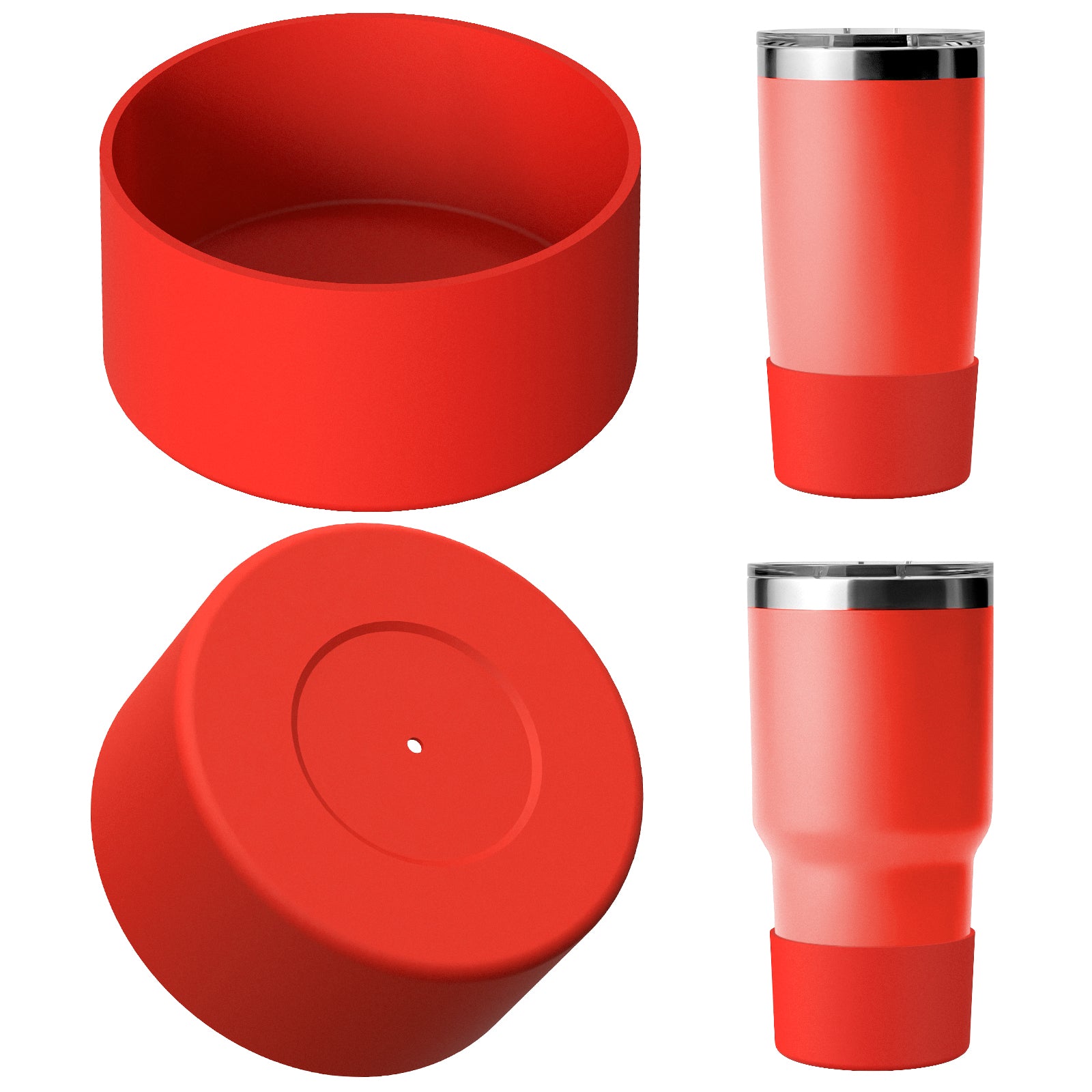 Linkidea Water Bottle Boot Compatible with YETI Rambler Travel Mug 20oz/30oz, Tumbler 20oz/30oz, Silicone Anti-Slip Water Bottle Bottom Sleeve Cover Protector (Red / 2 Pack)