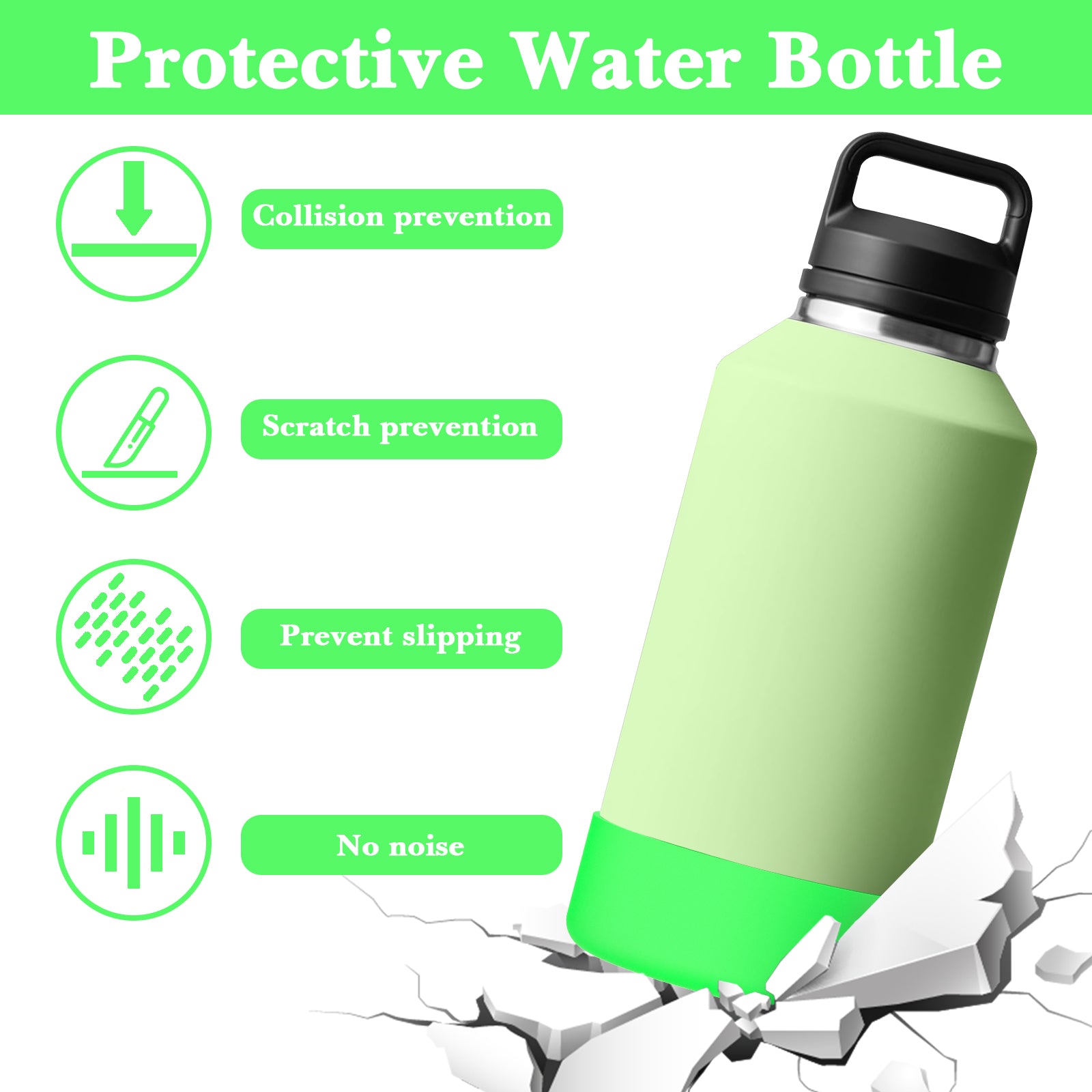 Linkidea Water Bottle Boot Compatible with YETI Rambler Bottle 64oz, Silicone Water Bottle Bottom Sleeve Cover Protector, Waterbottle Bumper (Green)