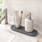 Linkidea Quick-Drying Bathroom Countertop Tray, Soap Dispenser and Soap Dish Organizer with Removable Silicone Mat for Bathroom Sink and Kitchen (Grey)