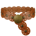 Plus Size Chain Belt for Women, Medieval Vegan Leather Metal Fashion Belly Waist Chains, 51 Inch Adjustable Chunky Body Accessory (XL, Brown)