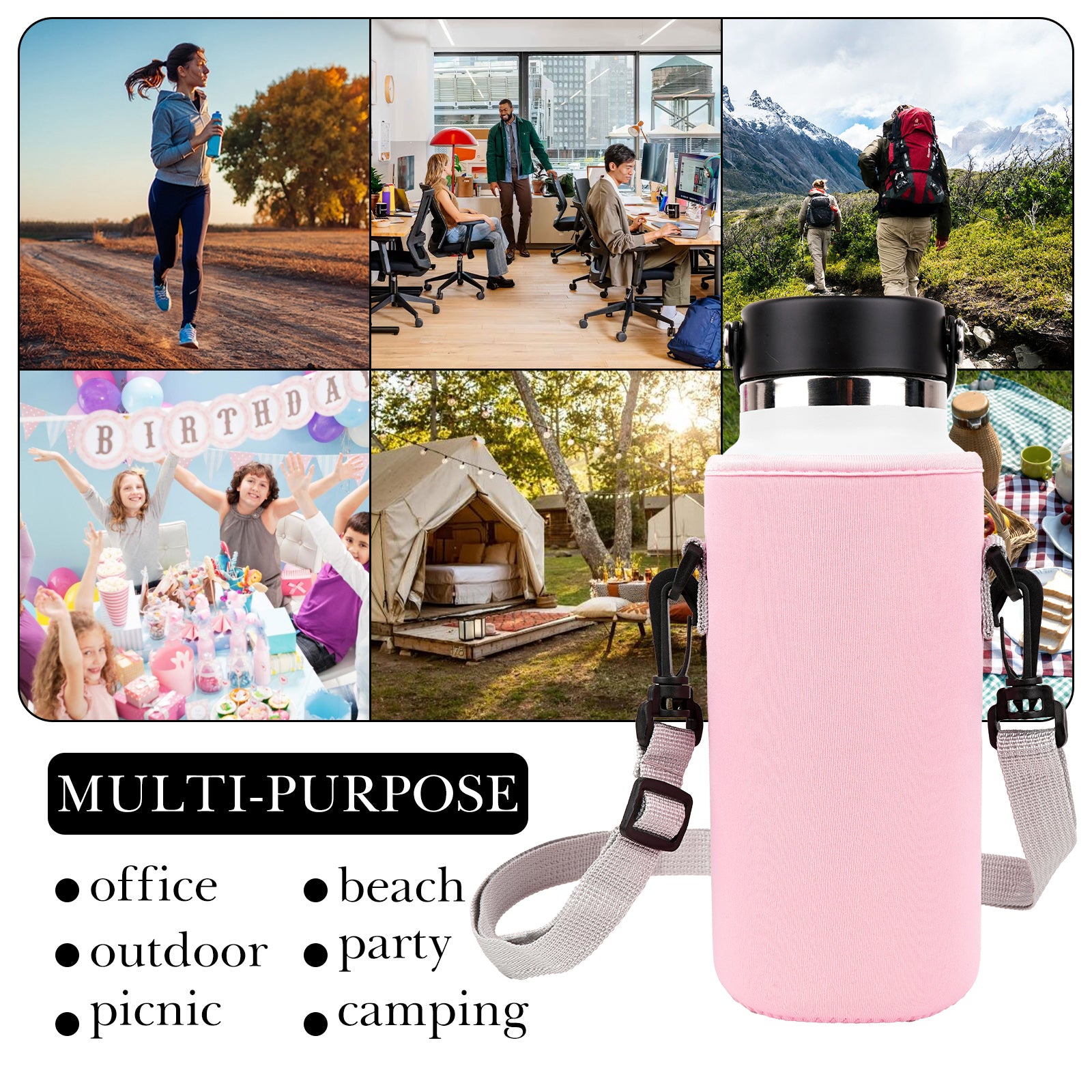 Linkidea Water Bottle Carrier with Strap Compatible with Simple Modern Summit Collection 32oz, Hydro Flask Wide Mouth, Waterbottle Sling Bag Holder with Shoulder Strap (Pink)