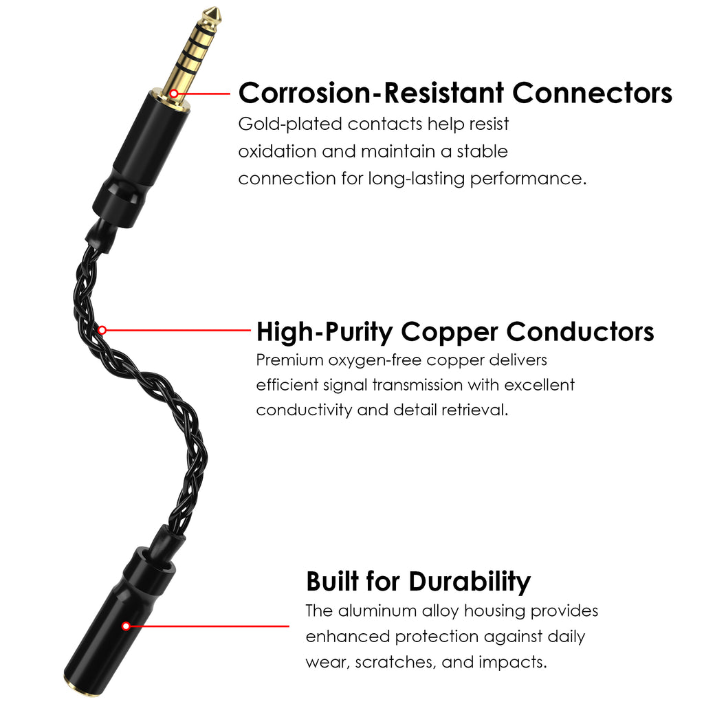Linkidea 4.4mm Balanced Male to 3.5mm Female Headphone Adapter Cable, Silver-Plated Copper Audio Converter for HiFi DAC, DAP & Headphone Amplifier, 16cm