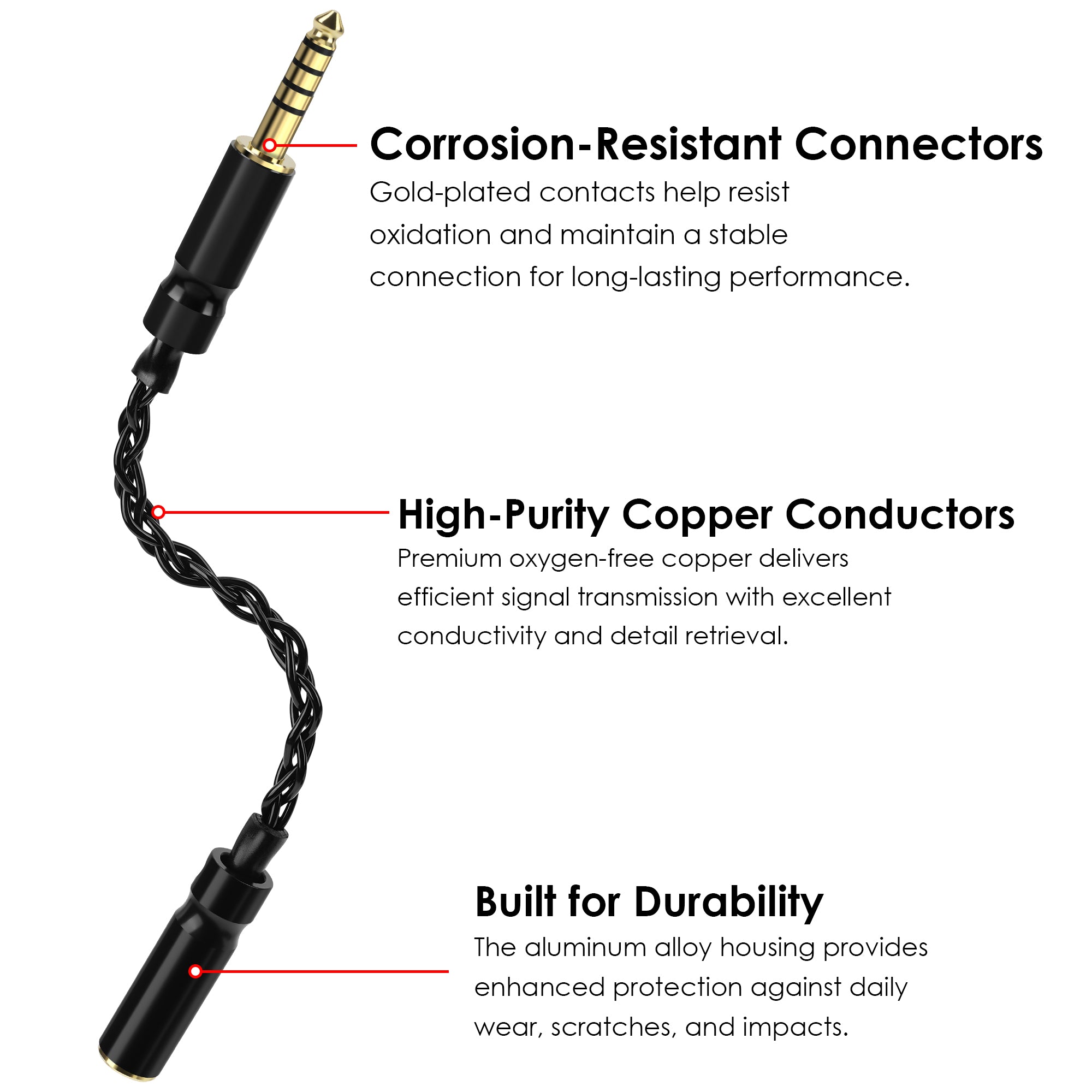 Linkidea 4.4mm Balanced Male to 3.5mm Female Headphone Adapter Cable, Silver-Plated Copper Audio Converter for HiFi DAC, DAP & Headphone Amplifier, 16cm