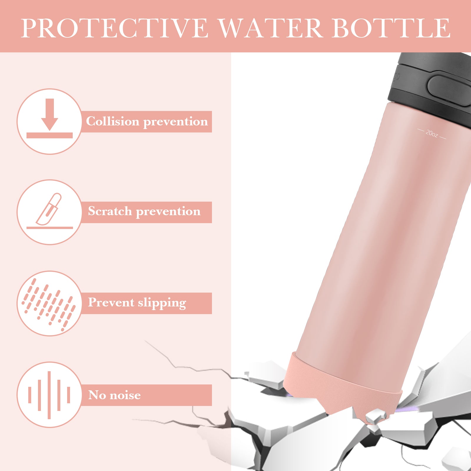 Linkidea 2 Pack Water Bottle Boot Compatible with Contigo Jackson Chill 2.0 20oz/24oz, Ashland Chill 20oz/24oz, Silicone Anti-Slip Bottle Bottom Bumper Protector (Ice Pink)
