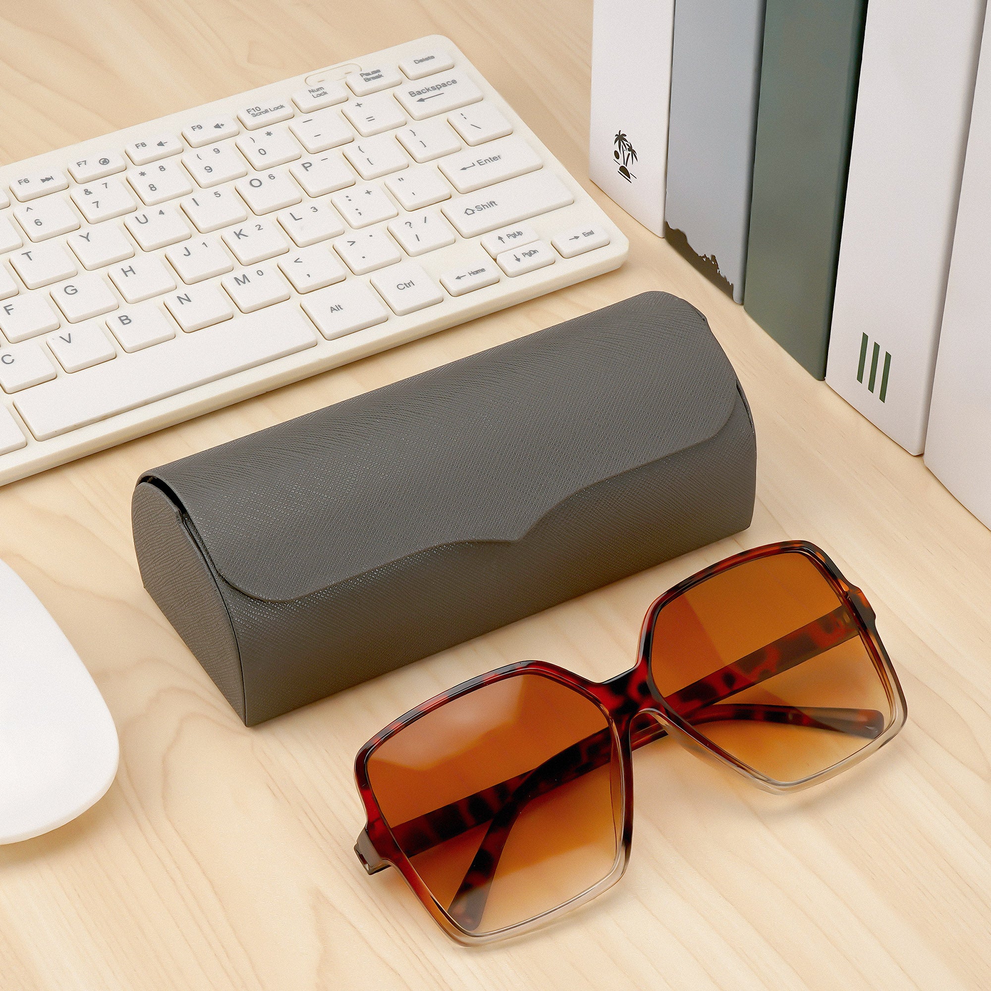 Extra Large Hard Shell Sunglasses Case, Vegan Leather Sun Glasses Storage Organizer Compatible with Rayban RBS0101S/RB8097/RB8089 (XL / Grey)