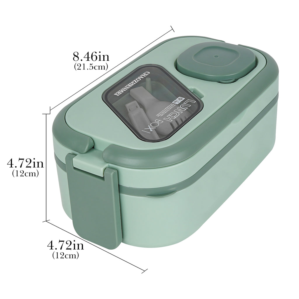 Linkidea 2 Pack Salad Container for Lunch, Reusable Food Container with 2 Layers 3 Compartments and Flatware, Food Box with Leak-Proof Cover Fits to Microwave/Dishwasher/Freezer Safe (Green)