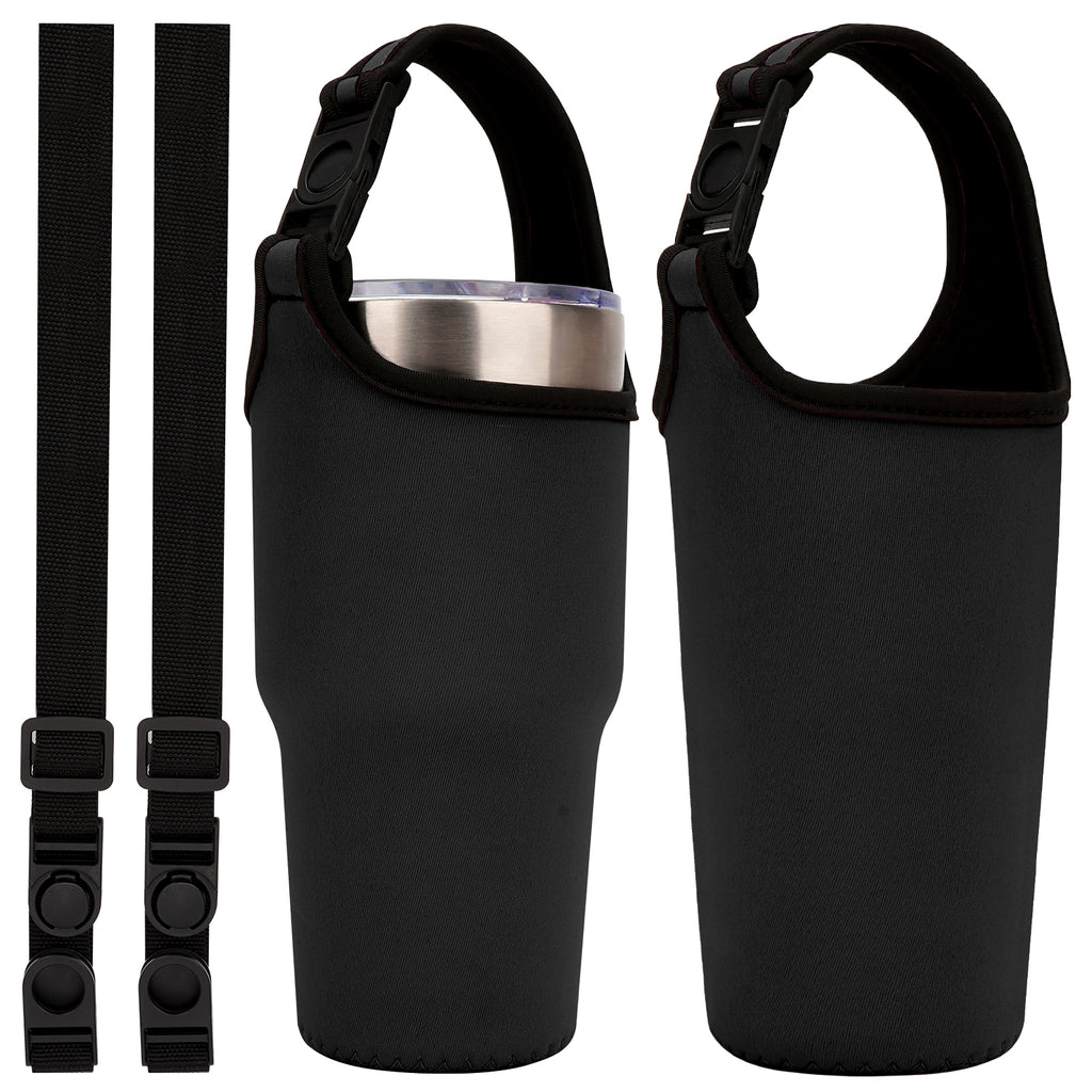 Linkidea 2 Pack Neoprene Tumbler Carrier with Strap Compatible with YETI Rambler Tumbler 30oz, Greens Steel Beast Tumbler 30oz, Waterbottle Sling Bag Holder with Shoulder Strap (Black)