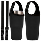 Linkidea 2 Pack Neoprene Tumbler Carrier with Strap Compatible with YETI Rambler Tumbler 30oz, Greens Steel Beast Tumbler 30oz, Waterbottle Sling Bag Holder with Shoulder Strap (Black)