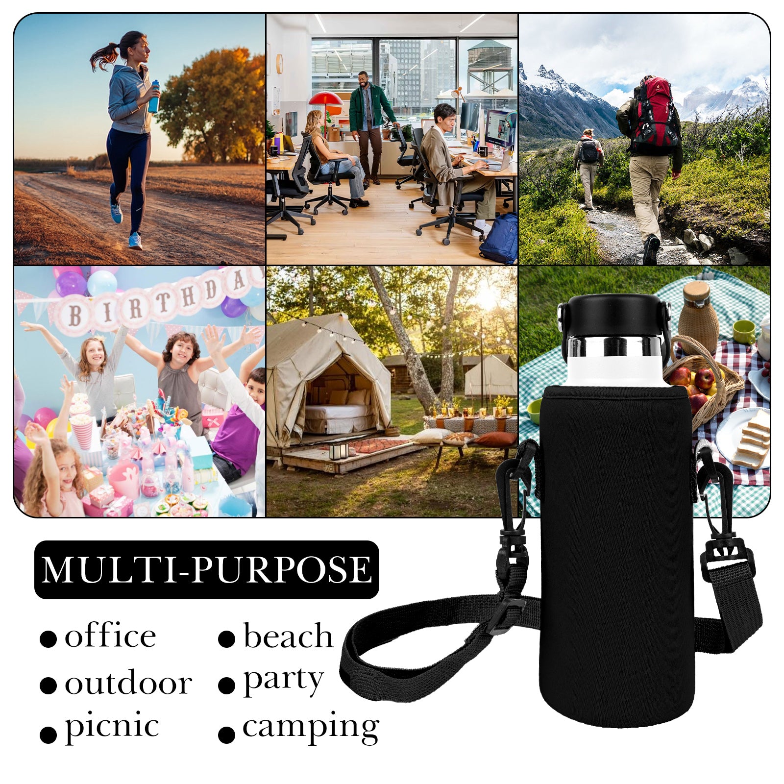 Linkidea Water Bottle Carrier with Strap Compatible with Simple Modern Summit Collection 40oz, Hydro Flask Wide Mouth, Waterbottle Sling Bag Holder with Shoulder Strap (Black)