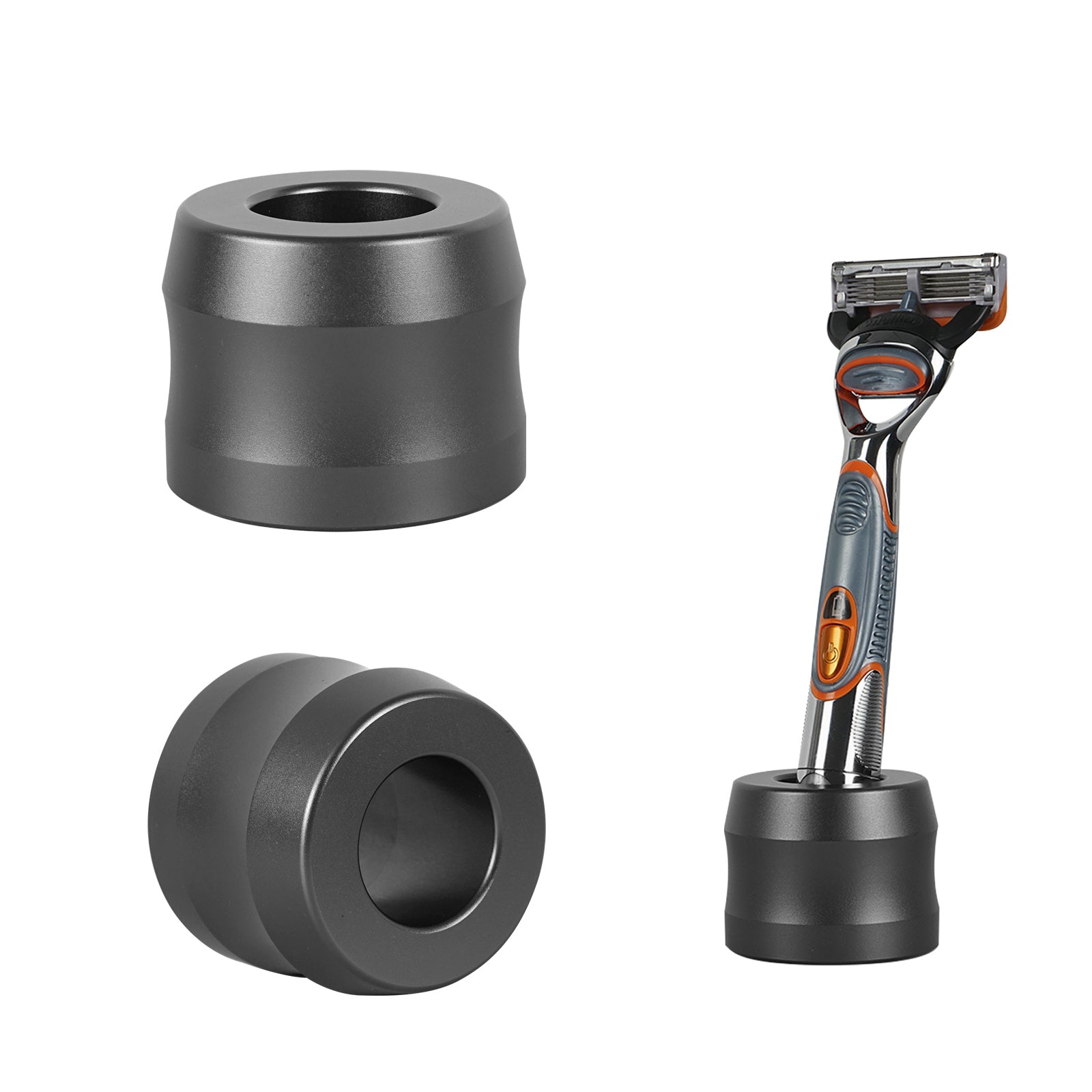 Linkidea 2 Pack Aluminum Alloy Razor Stand, Opening Dia 0.86" (22mm) Men's Shaving Stand for Bathroom Countertops, Compatible with Fusion 5 Power, ProGlide Shield Power (Grey)